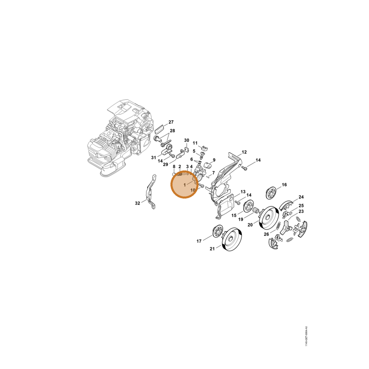 STIHL part 1145-640-3200 — IPL diagram snippet (6x zoom, amber highlight)