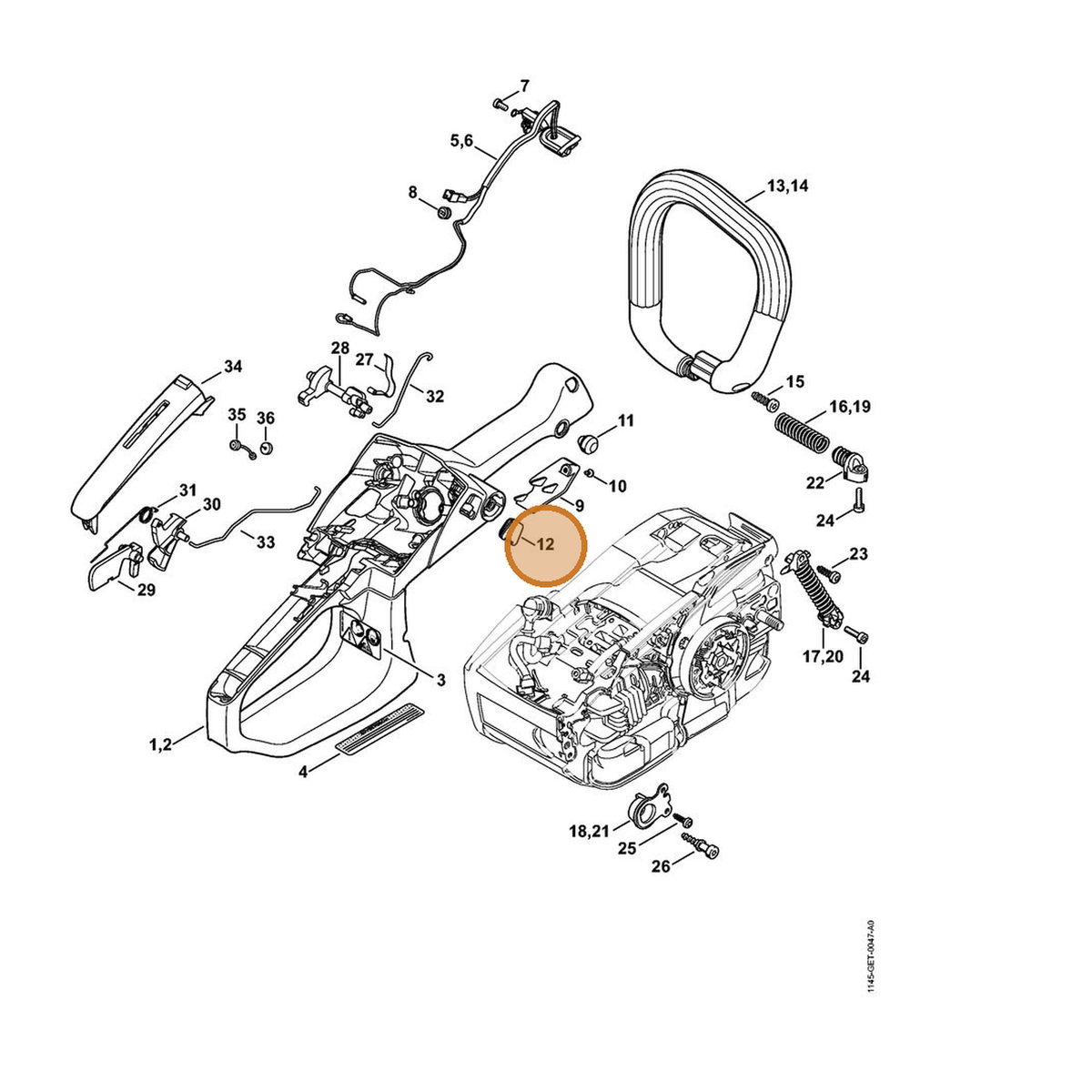 STIHL part 1145-647-9101 — IPL diagram snippet (6x zoom, amber highlight)
