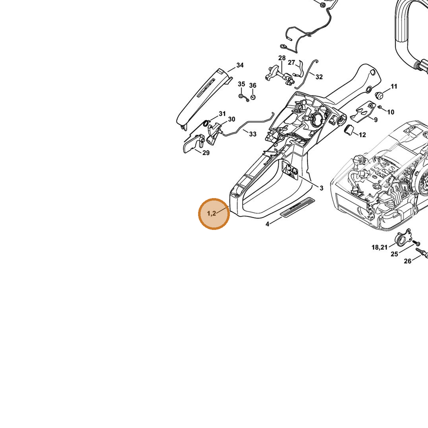STIHL part 1145-790-1029 — IPL diagram snippet (6x zoom, amber highlight)