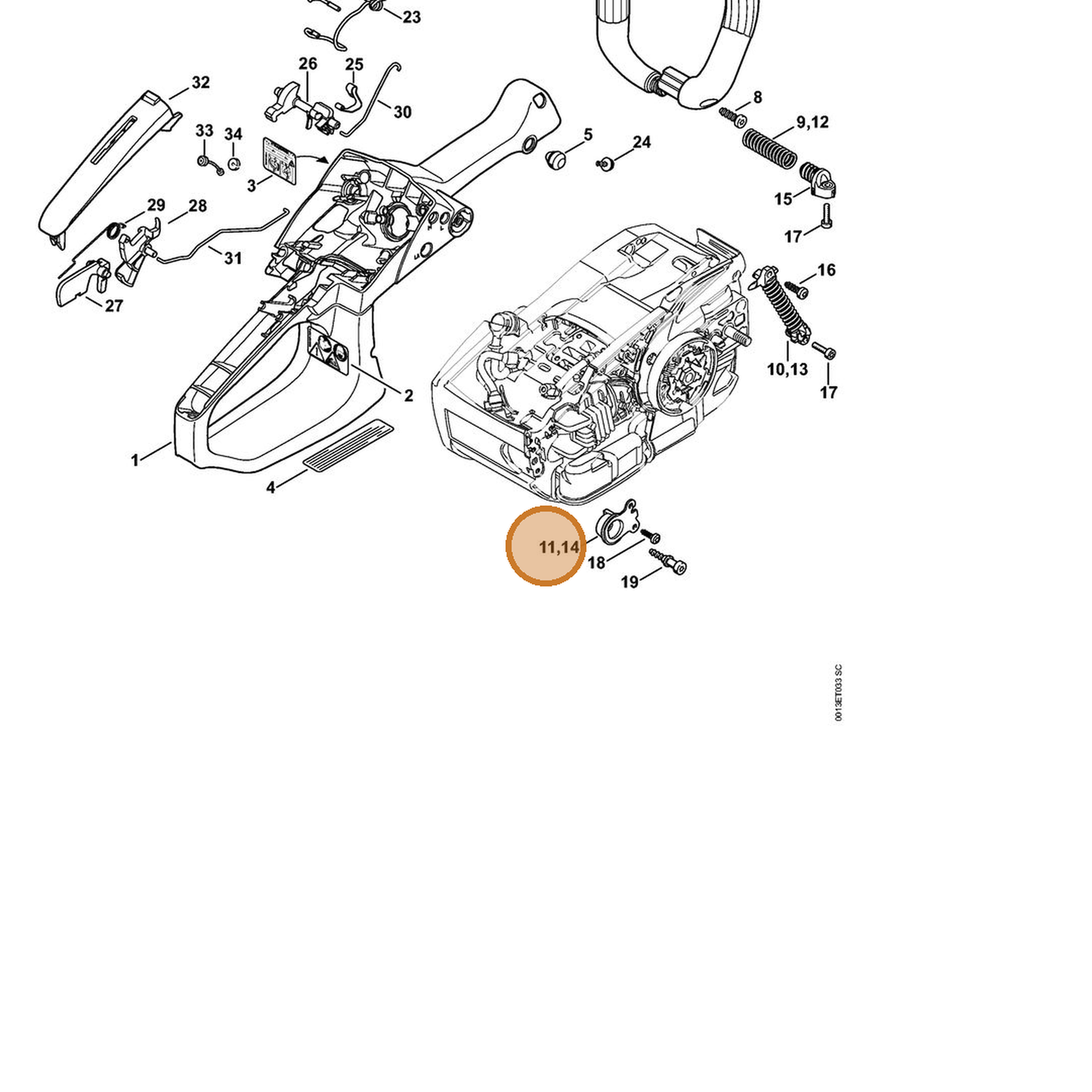 STIHL part 1145-790-9901 — IPL diagram snippet (6x zoom, amber highlight)