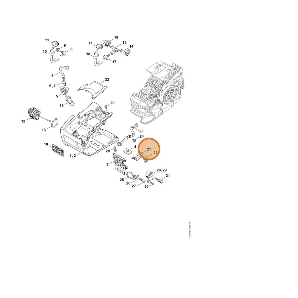 STIHL part 1145-793-3000 — IPL diagram snippet (6x zoom, amber highlight)
