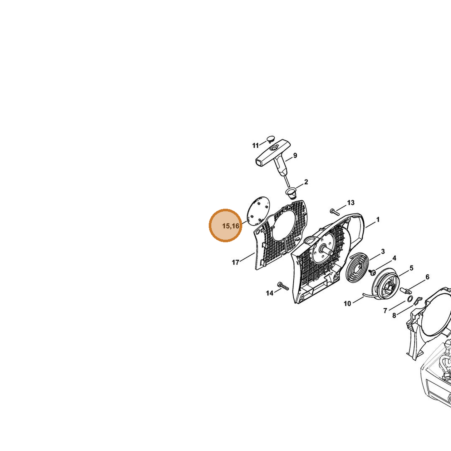 STIHL part 1145-967-1500 — IPL diagram snippet (6x zoom, amber highlight)