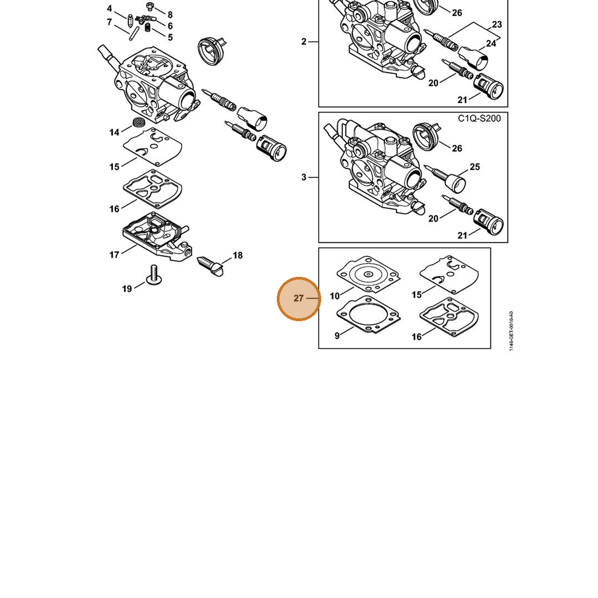 STIHL part 1146-007-1000 — IPL diagram snippet (6x zoom, amber highlight)