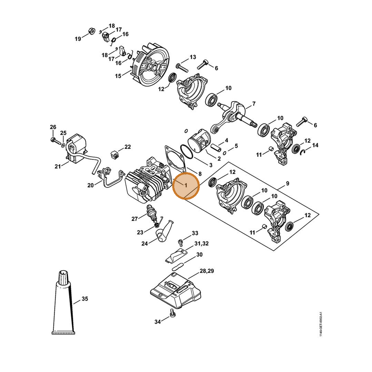 STIHL part 1146-020-1200 — IPL diagram snippet (6x zoom, amber highlight)