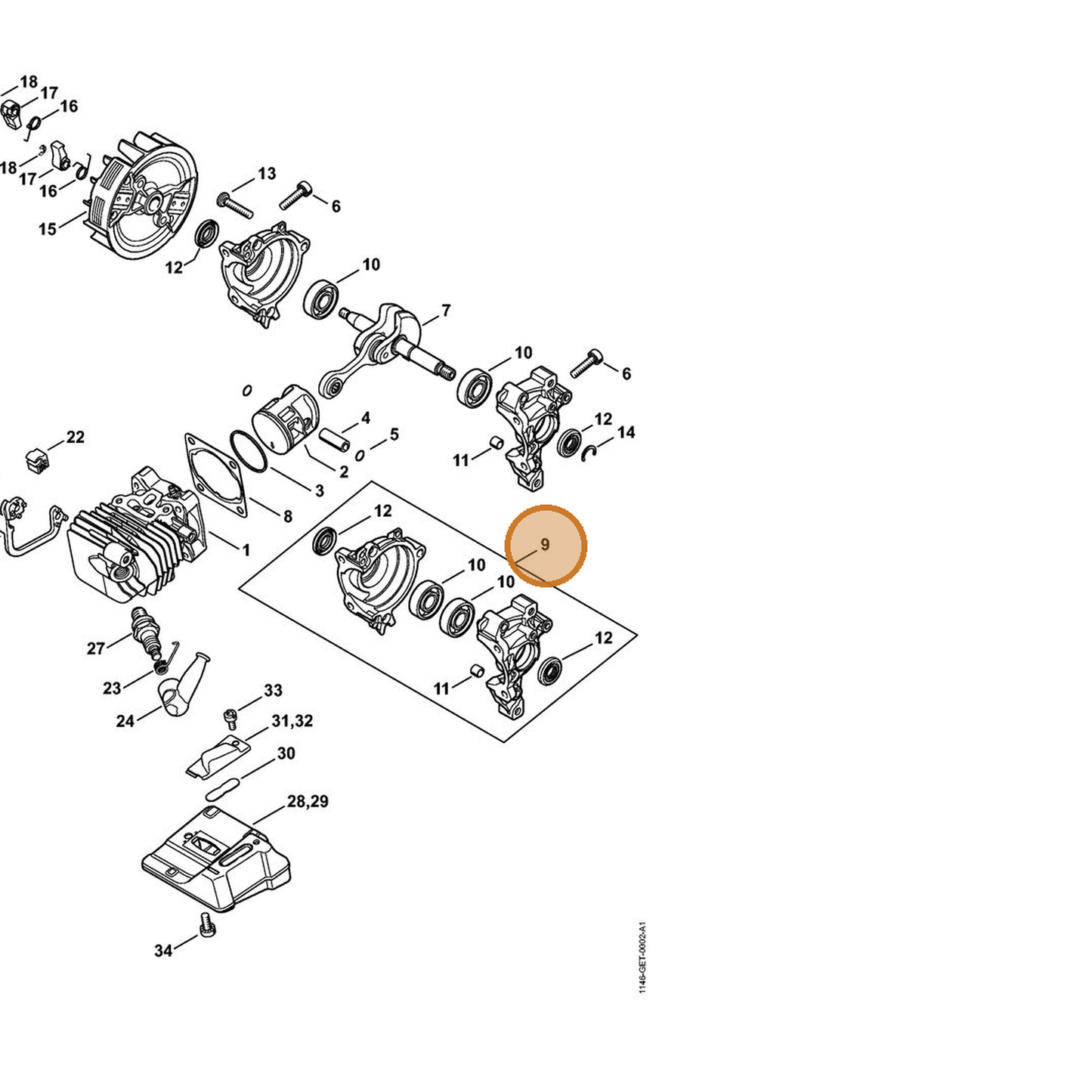 STIHL part 1146-020-2100 — IPL diagram snippet (6x zoom, amber highlight)
