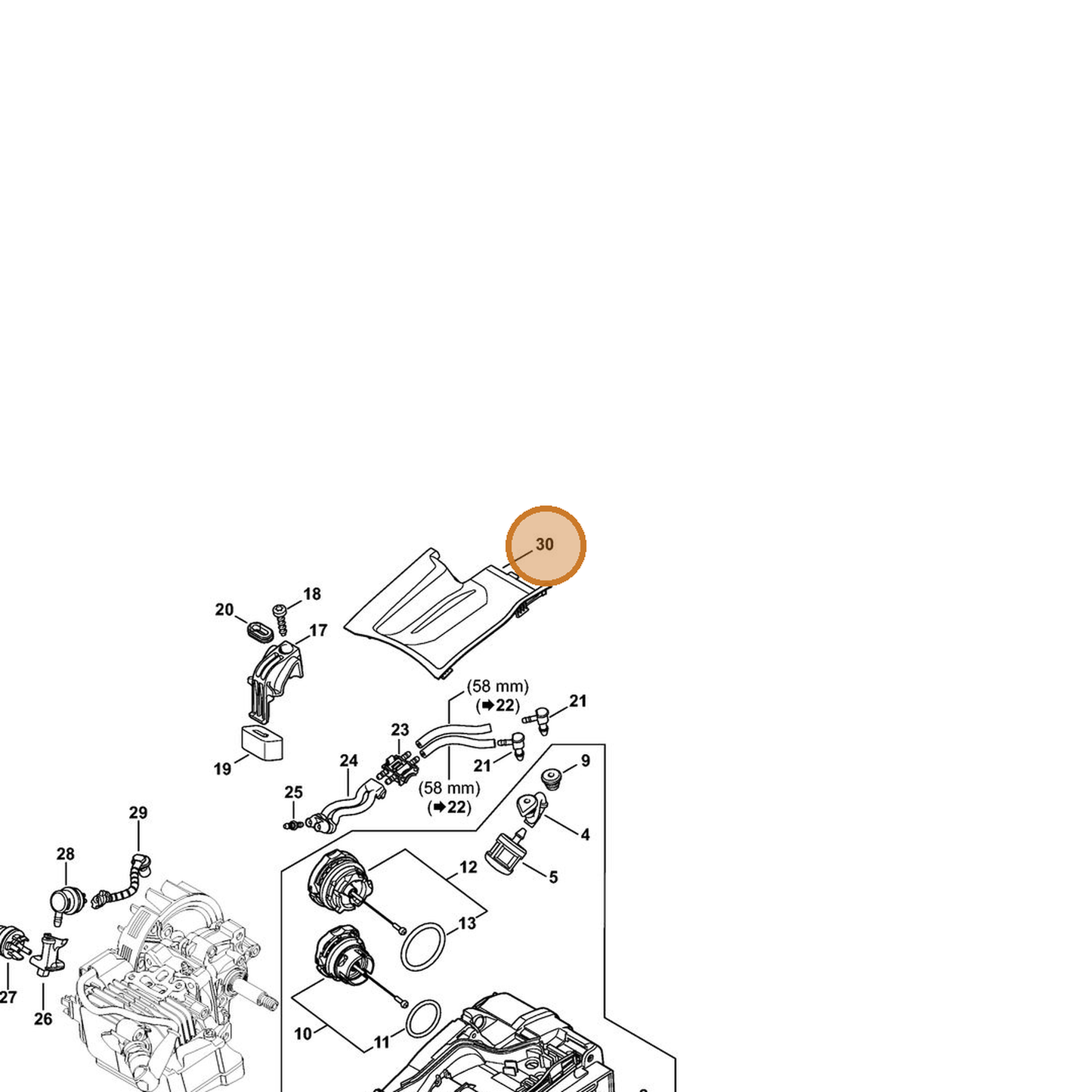STIHL part 1146-021-1102 — IPL diagram snippet (6x zoom, amber highlight)