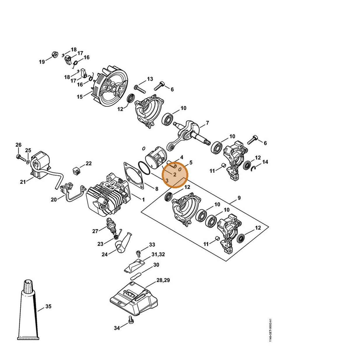 STIHL part 1146-030-2002 — IPL diagram snippet (6x zoom, amber highlight)