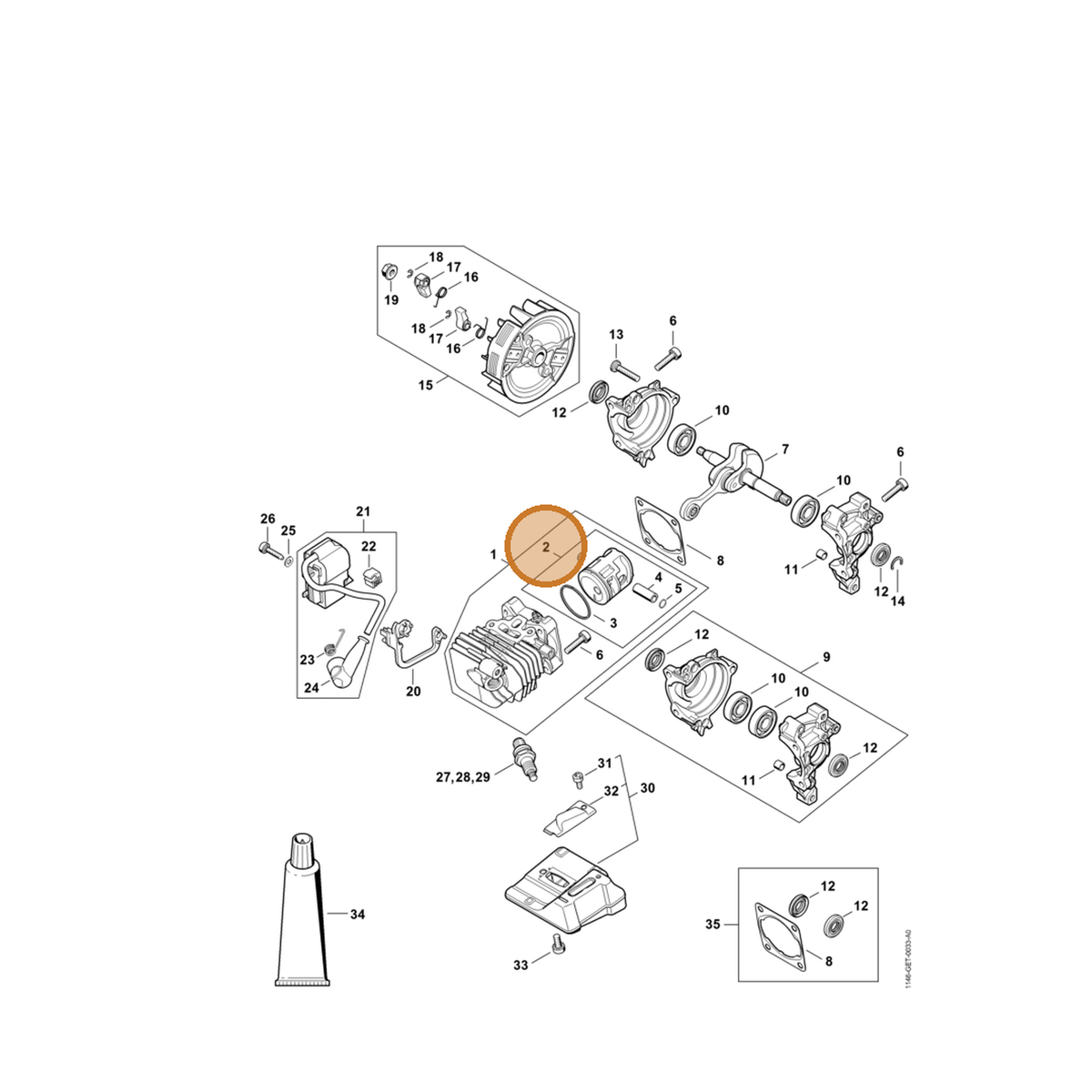 STIHL part 1146-030-2004 — IPL diagram snippet (6x zoom, amber highlight)