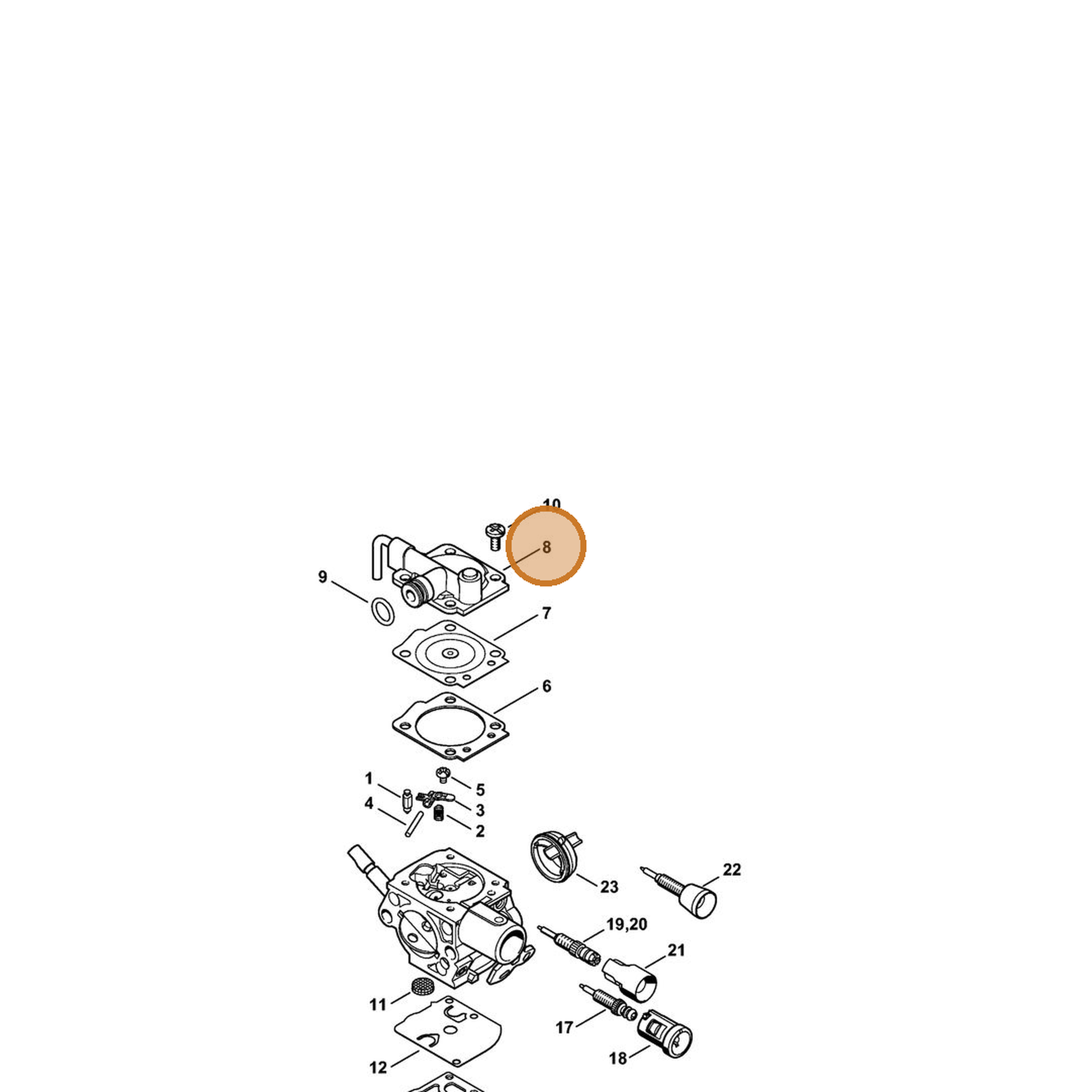 STIHL part 1146-121-0800 — IPL diagram snippet (6x zoom, amber highlight)