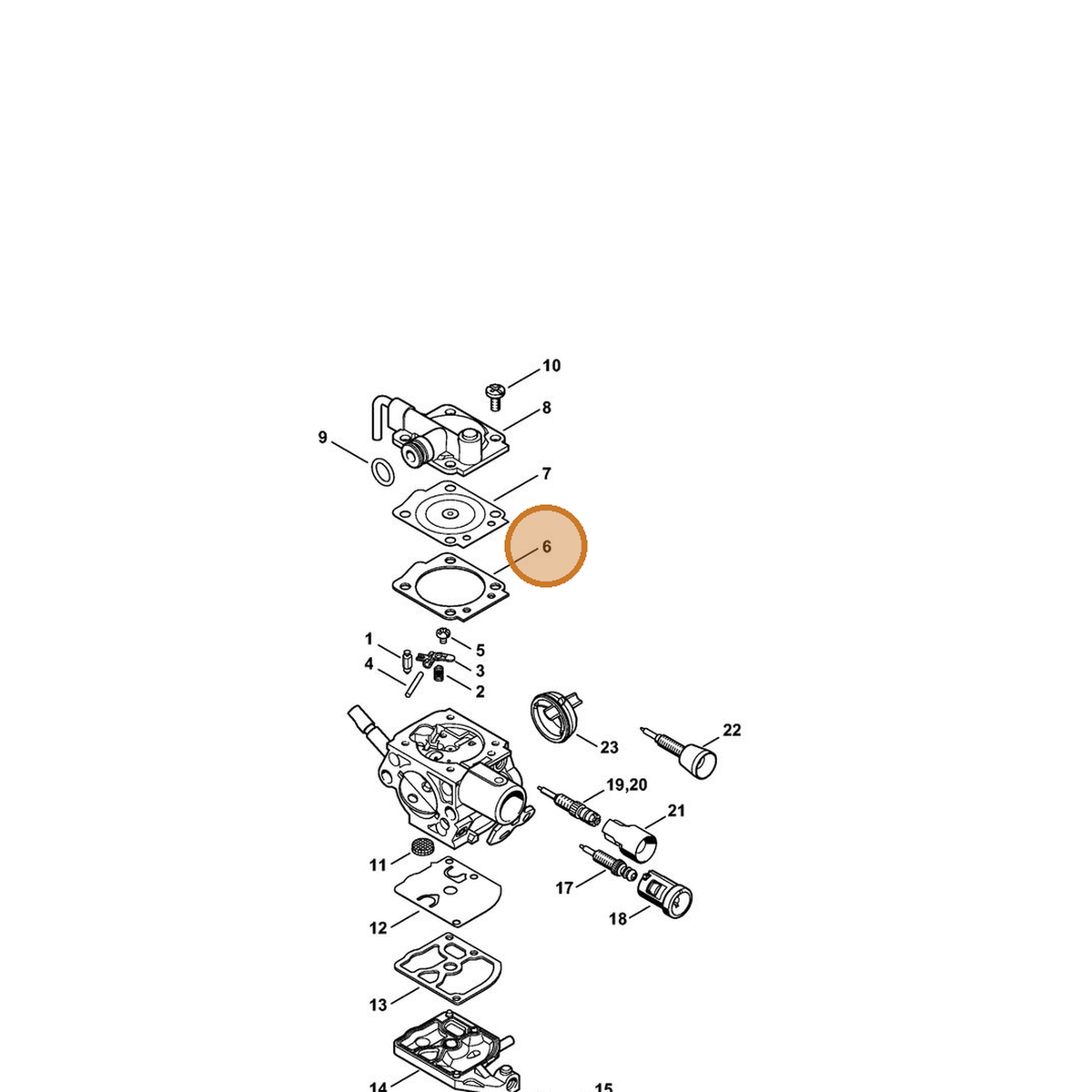 STIHL part 1146-129-0900 — IPL diagram snippet (6x zoom, amber highlight)