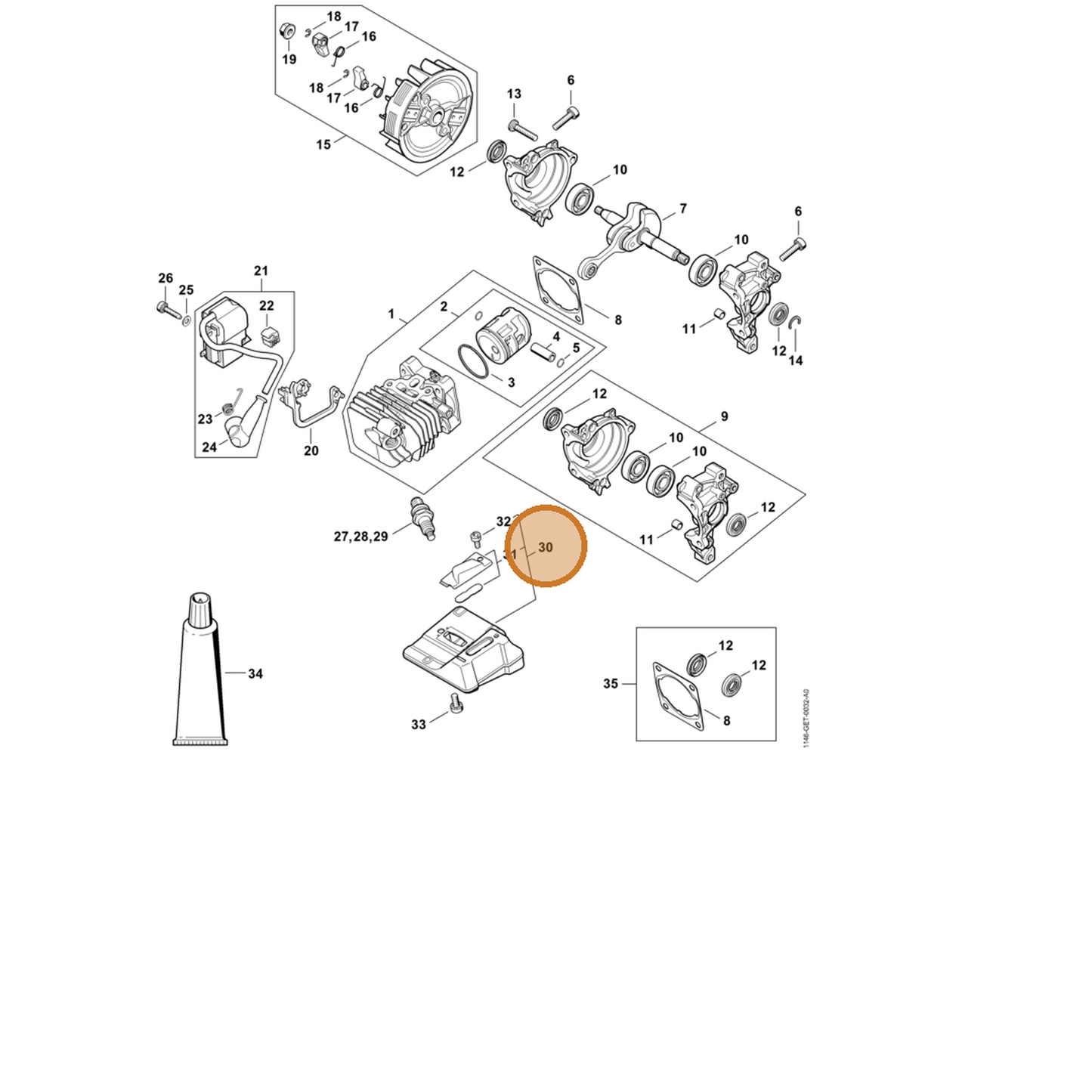 STIHL part 1146-140-0603 — IPL diagram snippet (6x zoom, amber highlight)