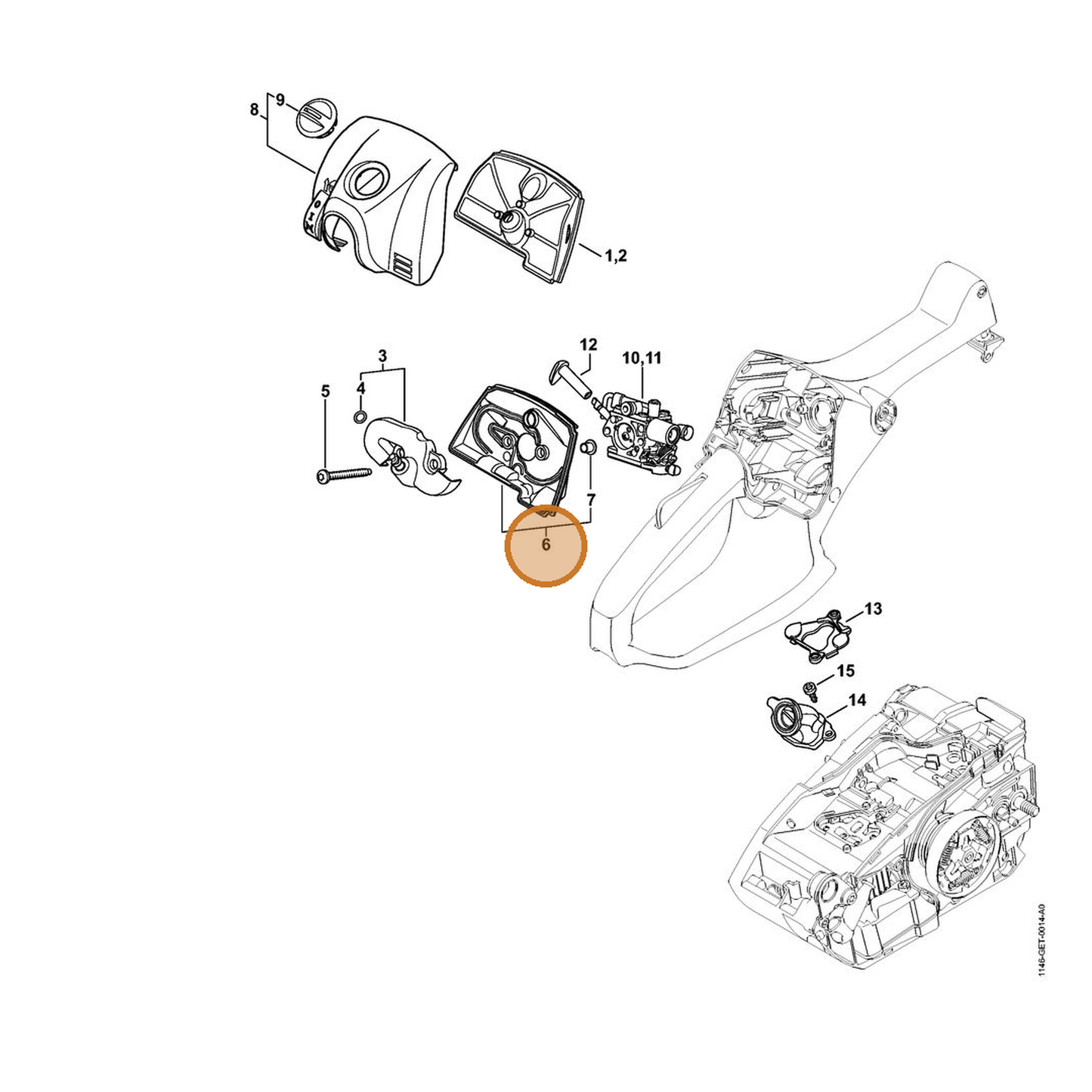STIHL part 1146-140-1201 — IPL diagram snippet (6x zoom, amber highlight)