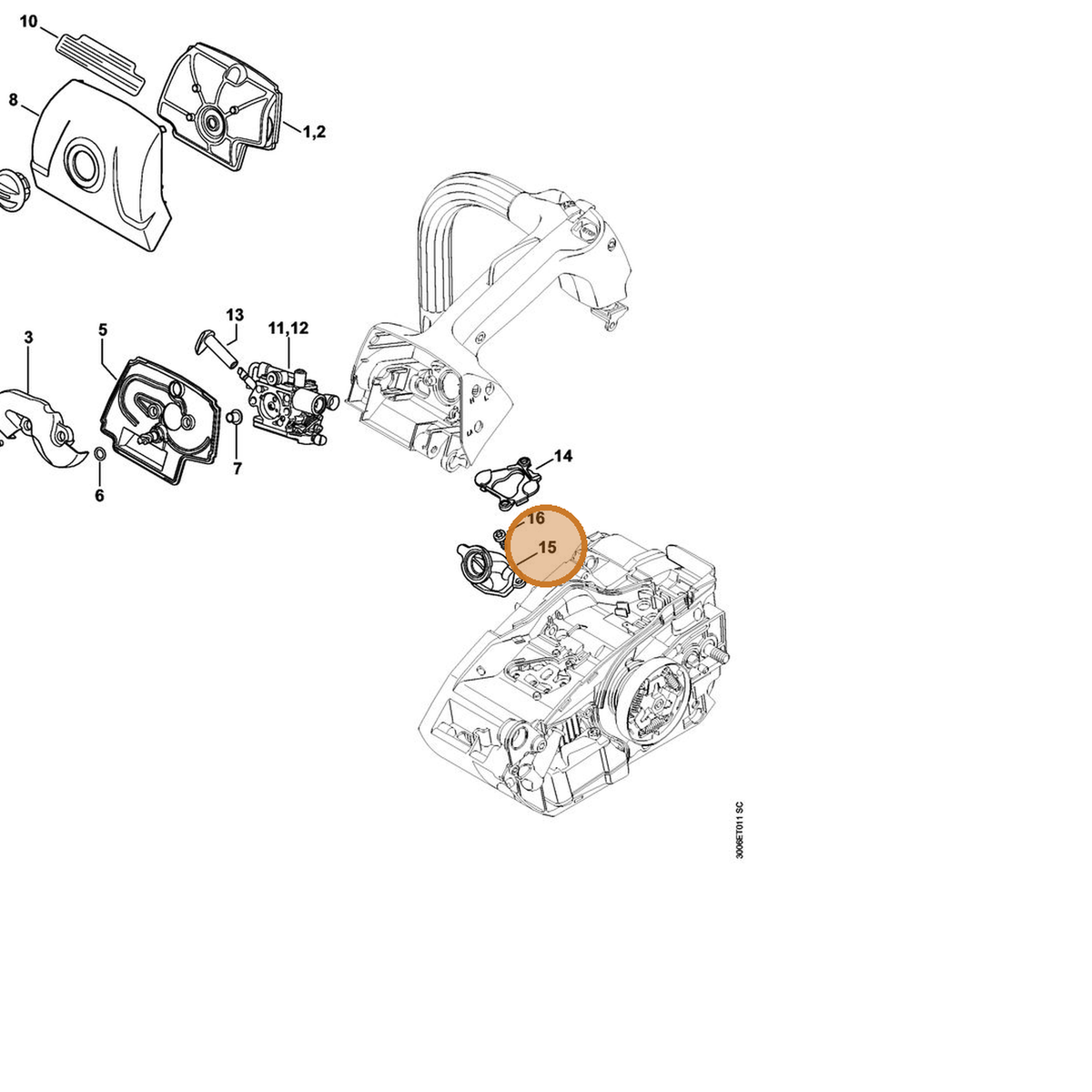 STIHL part 1146-140-2500 — IPL diagram snippet (6x zoom, amber highlight)