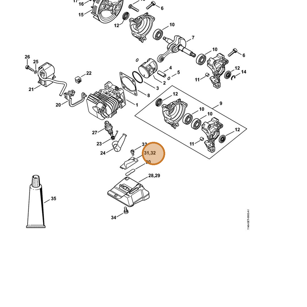 STIHL part 1146-140-7401 — IPL diagram snippet (6x zoom, amber highlight)