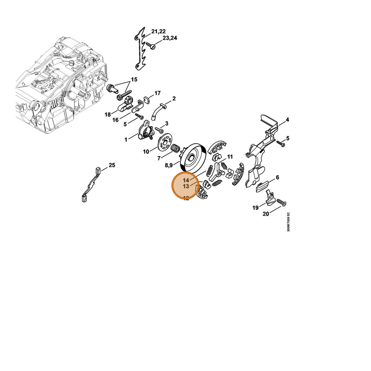 STIHL part 1146-162-3000 — IPL diagram snippet (6x zoom, amber highlight)