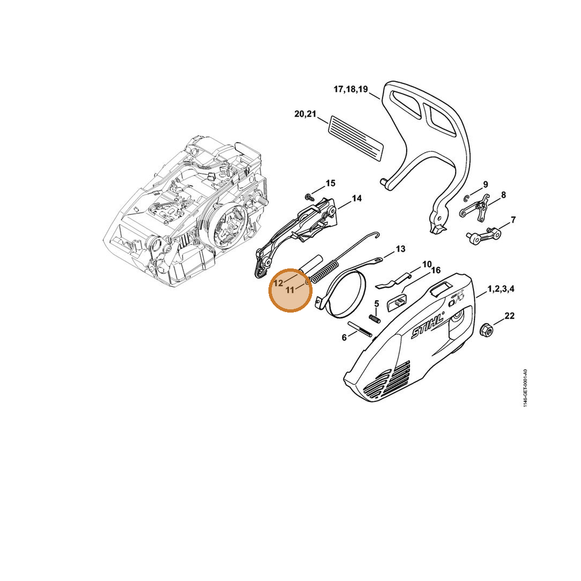 STIHL part 1146-162-7900 — IPL diagram snippet (6x zoom, amber highlight)