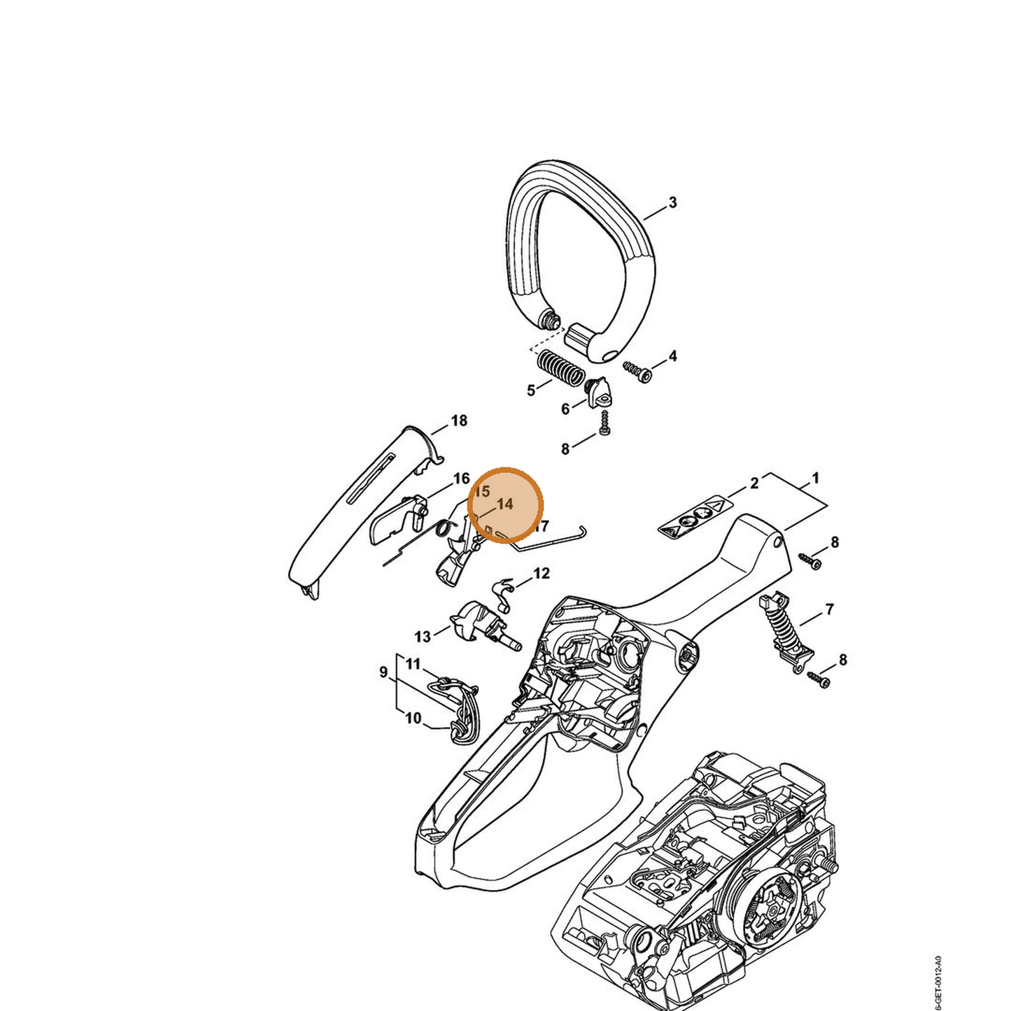 STIHL part 1146-182-1001 — IPL diagram snippet (6x zoom, amber highlight)