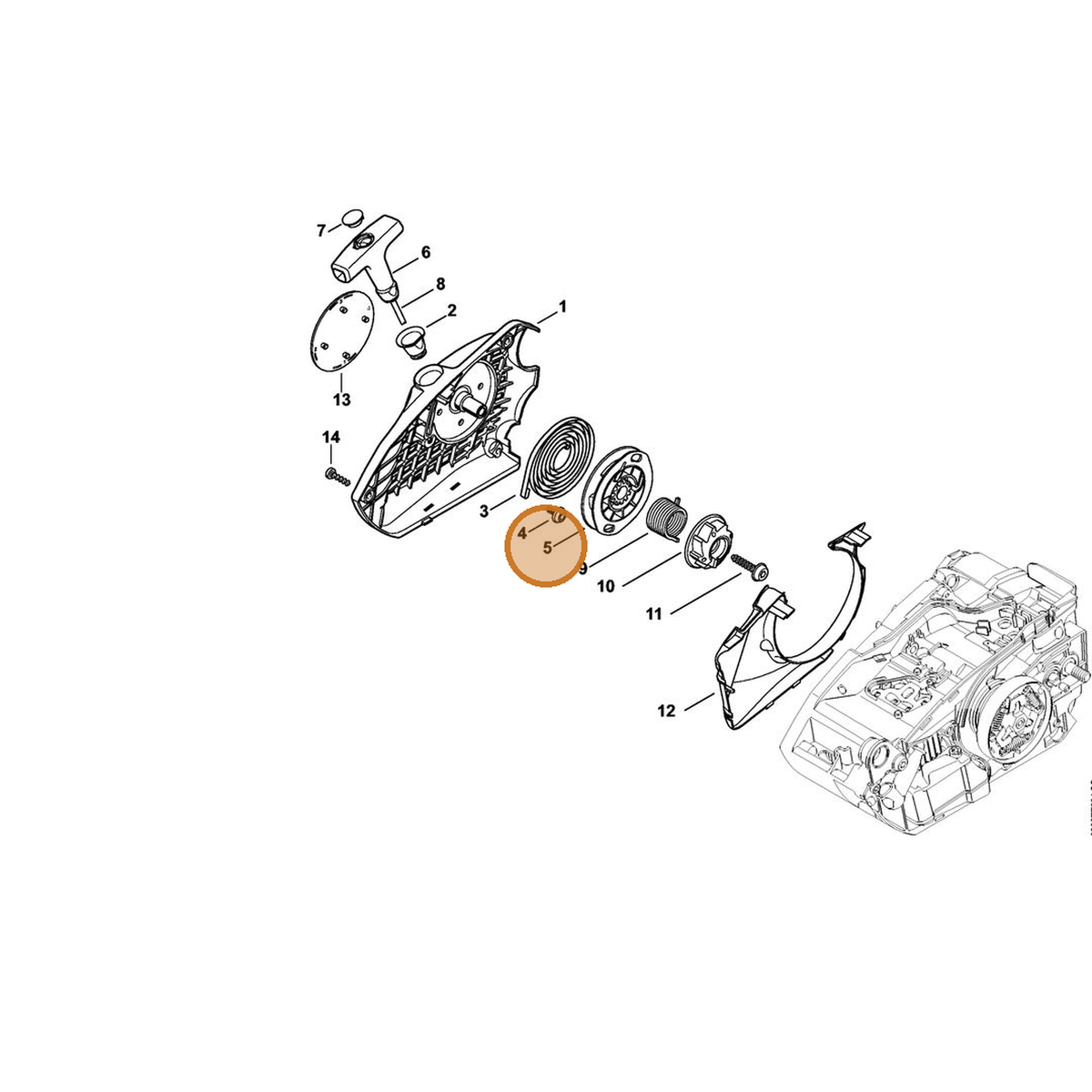 STIHL part 1146-195-0400 — IPL diagram snippet (6x zoom, amber highlight)