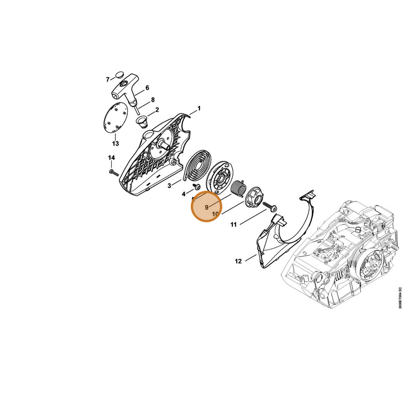 STIHL part 1146-195-3500 — IPL diagram snippet (6x zoom, amber highlight)