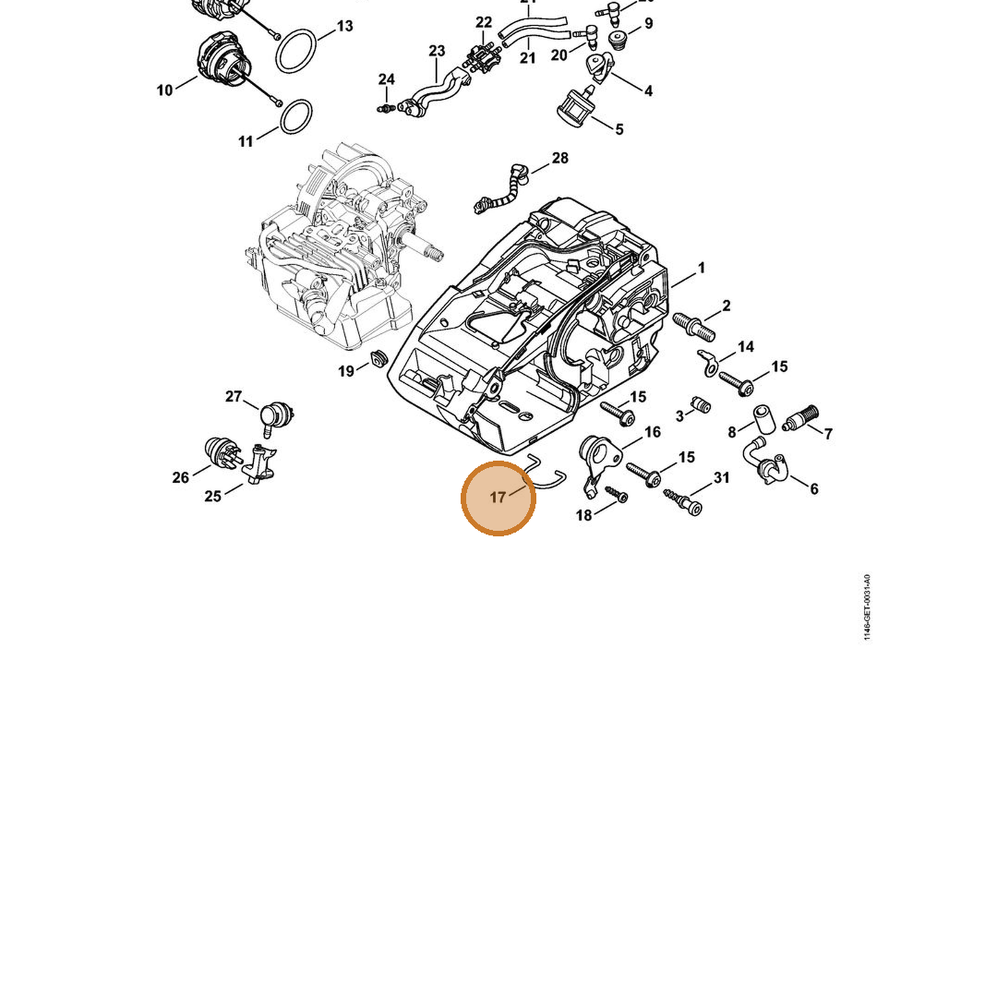STIHL part 1146-352-5000 — IPL diagram snippet (6x zoom, amber highlight)