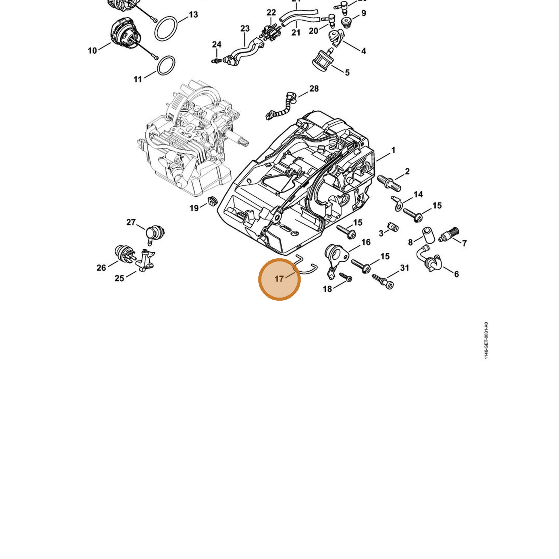 STIHL part 1146-352-5000 — IPL diagram snippet (6x zoom, amber highlight)