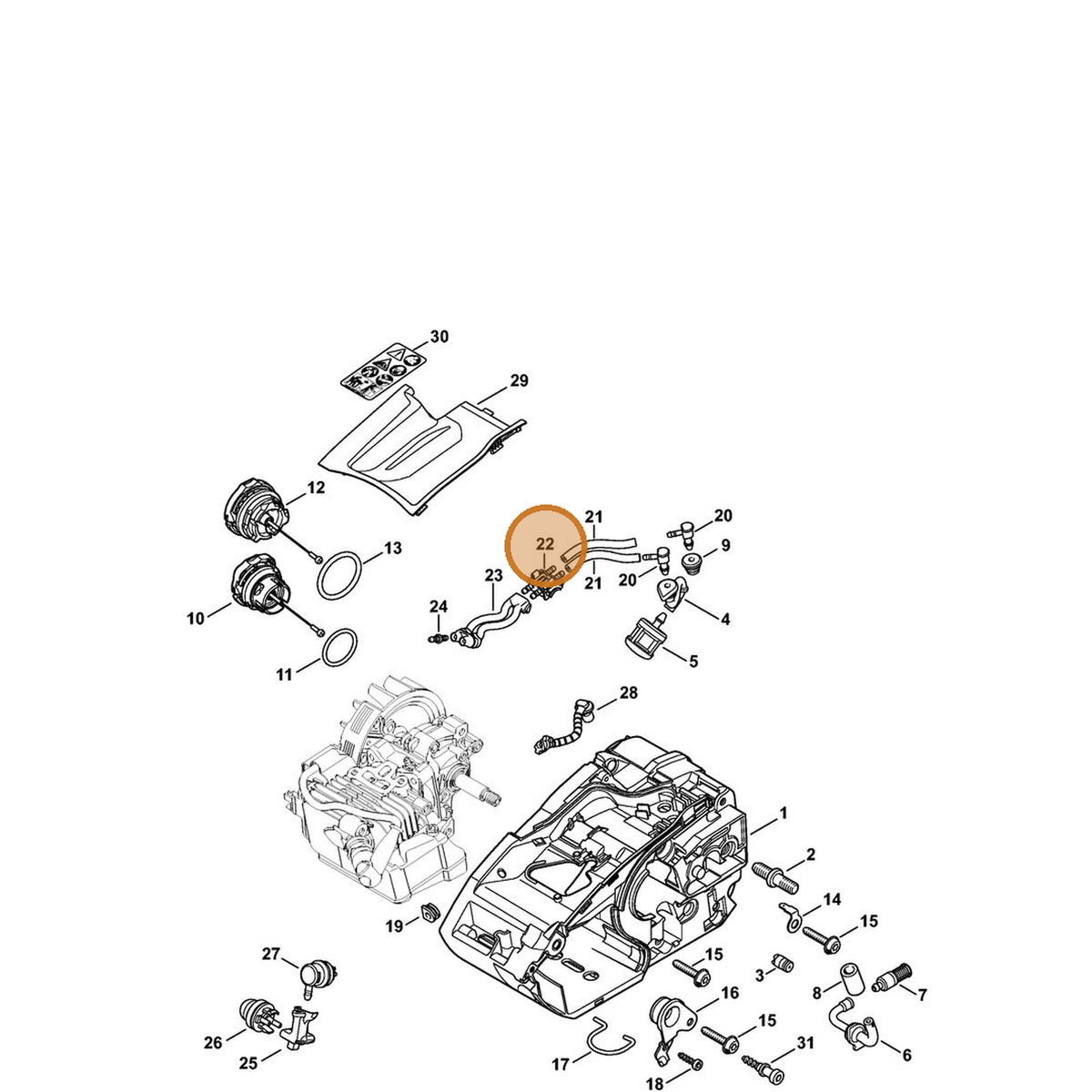 STIHL part 1146-353-2702 — IPL diagram snippet (6x zoom, amber highlight)