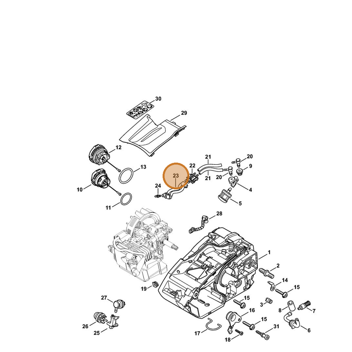 STIHL part 1146-358-7703 — IPL diagram snippet (6x zoom, amber highlight)