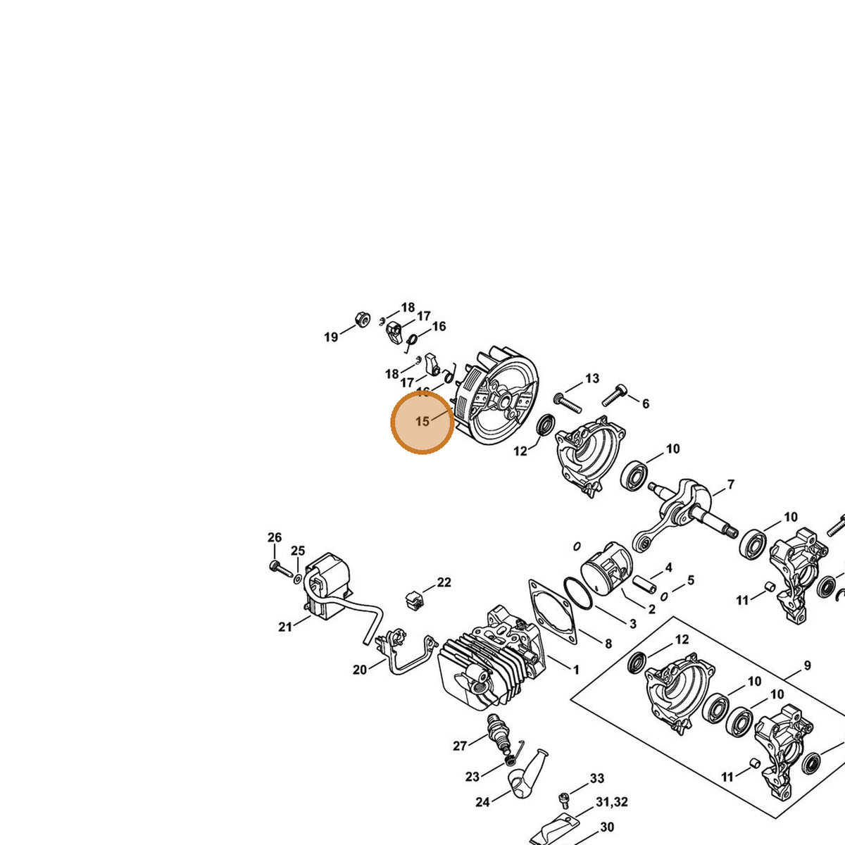 STIHL part 1146-400-1205 — IPL diagram snippet (6x zoom, amber highlight)