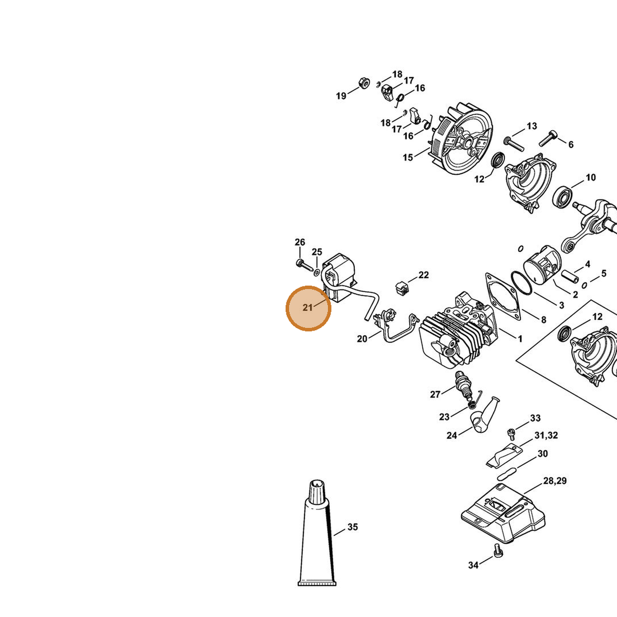 STIHL part 1146-400-1304 — IPL diagram snippet (6x zoom, amber highlight)