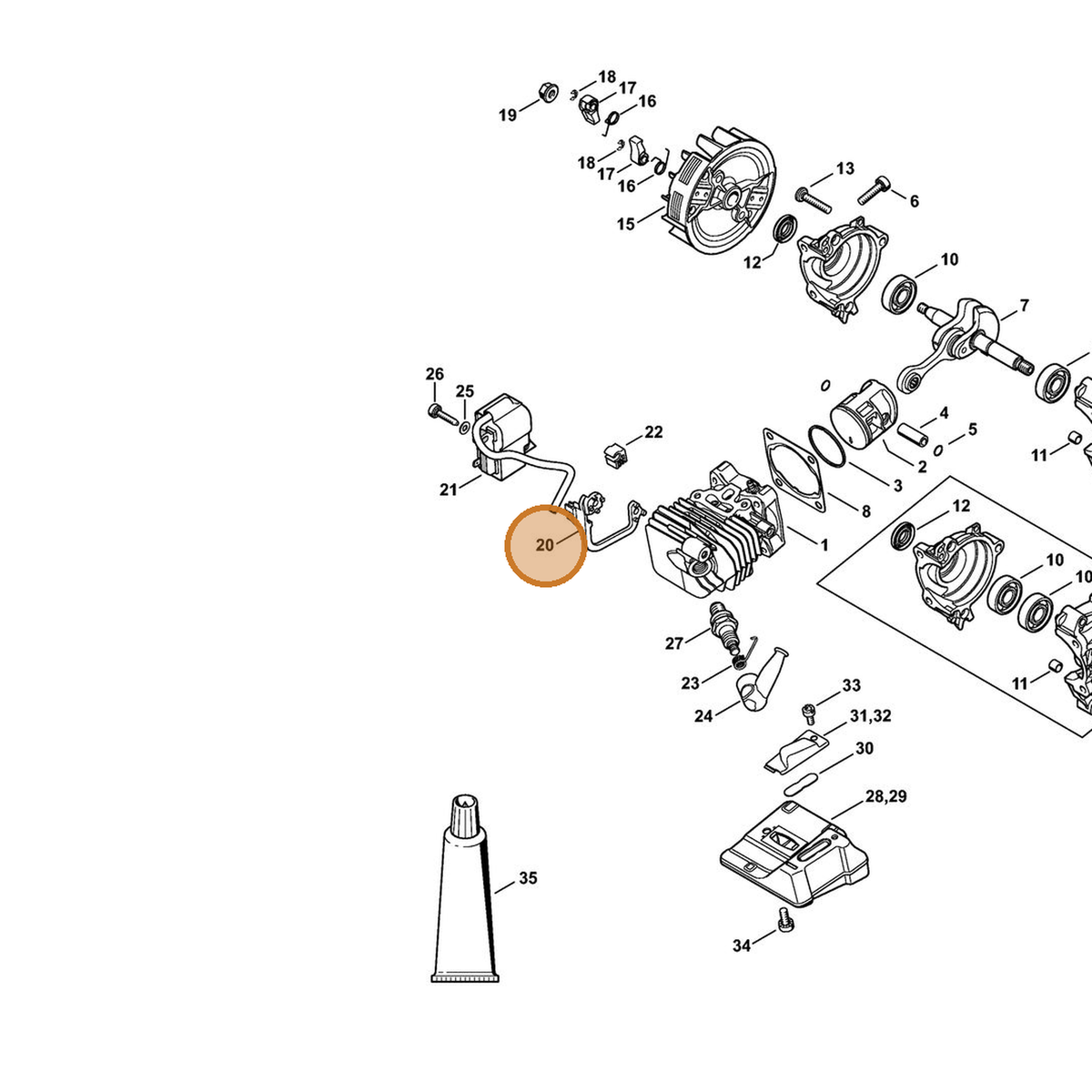 STIHL part 1146-405-8000 — IPL diagram snippet (6x zoom, amber highlight)