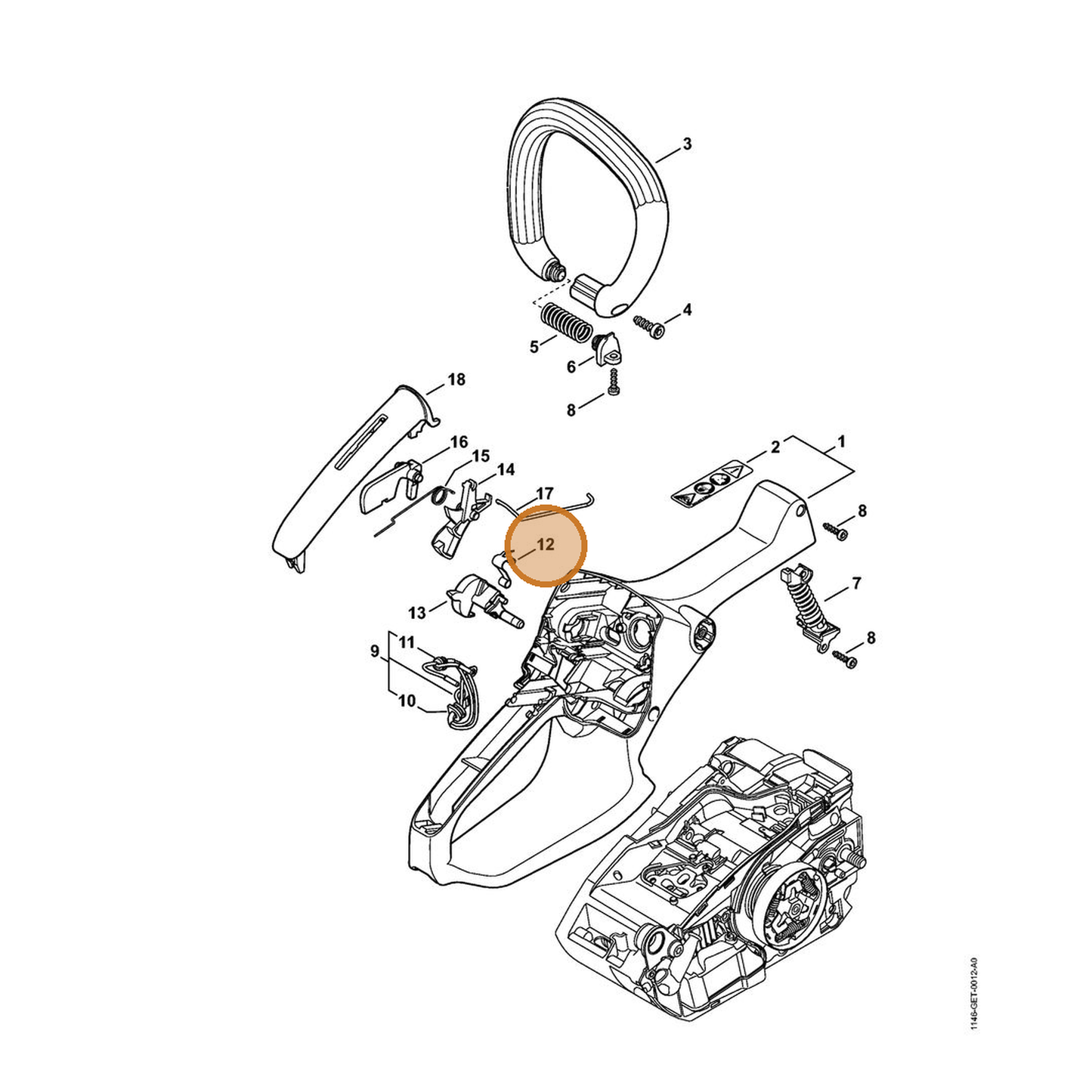 STIHL part 1146-442-1601 — IPL diagram snippet (6x zoom, amber highlight)