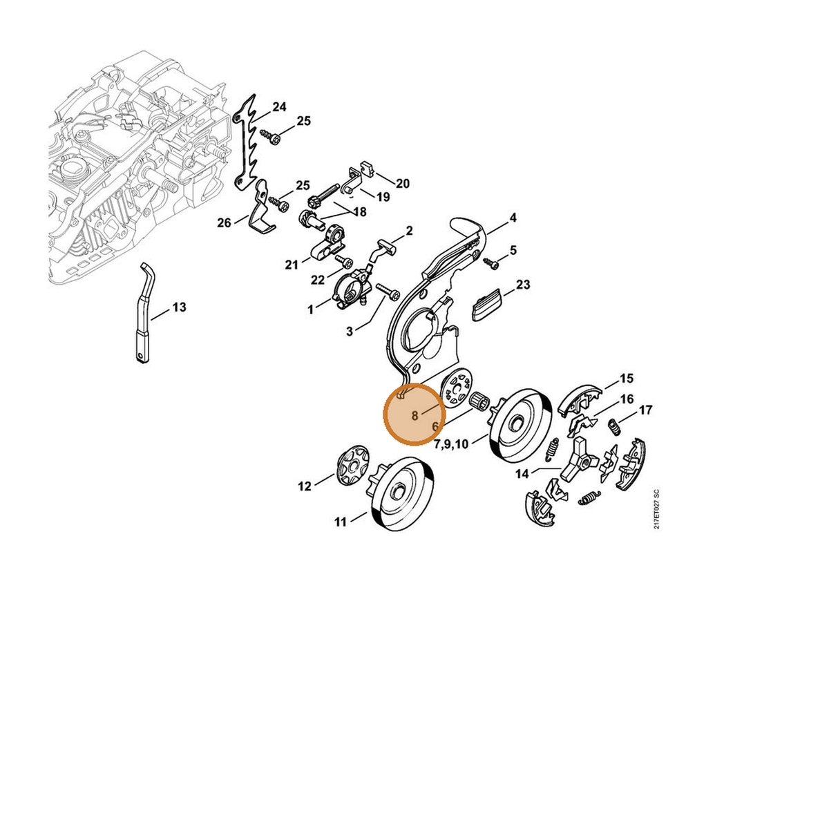 STIHL part 1146-640-7102 — IPL diagram snippet (6x zoom, amber highlight)