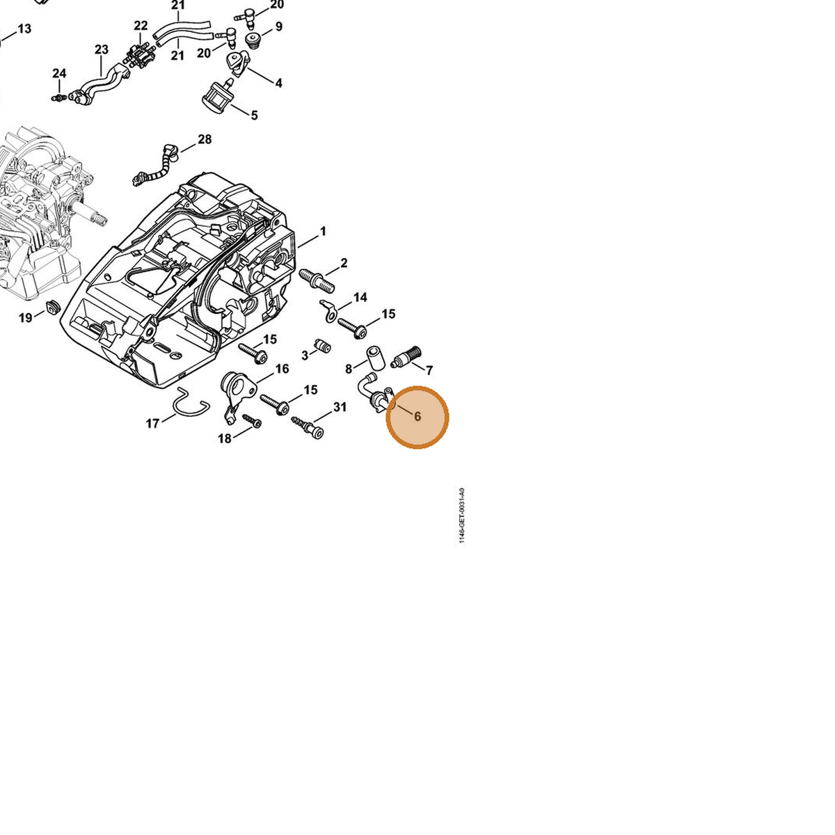 STIHL part 1146-647-9400 — IPL diagram snippet (6x zoom, amber highlight)