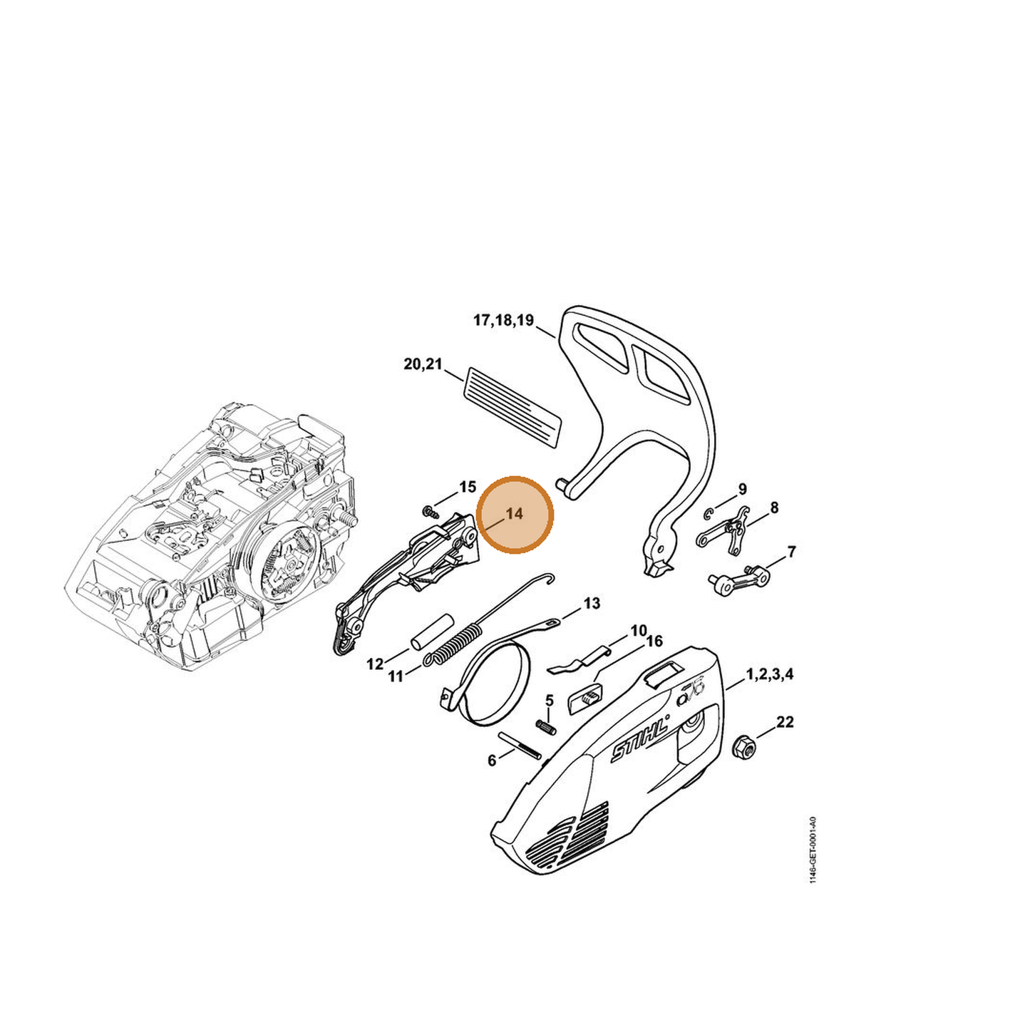STIHL part 1146-648-7700 — IPL diagram snippet (6x zoom, amber highlight)