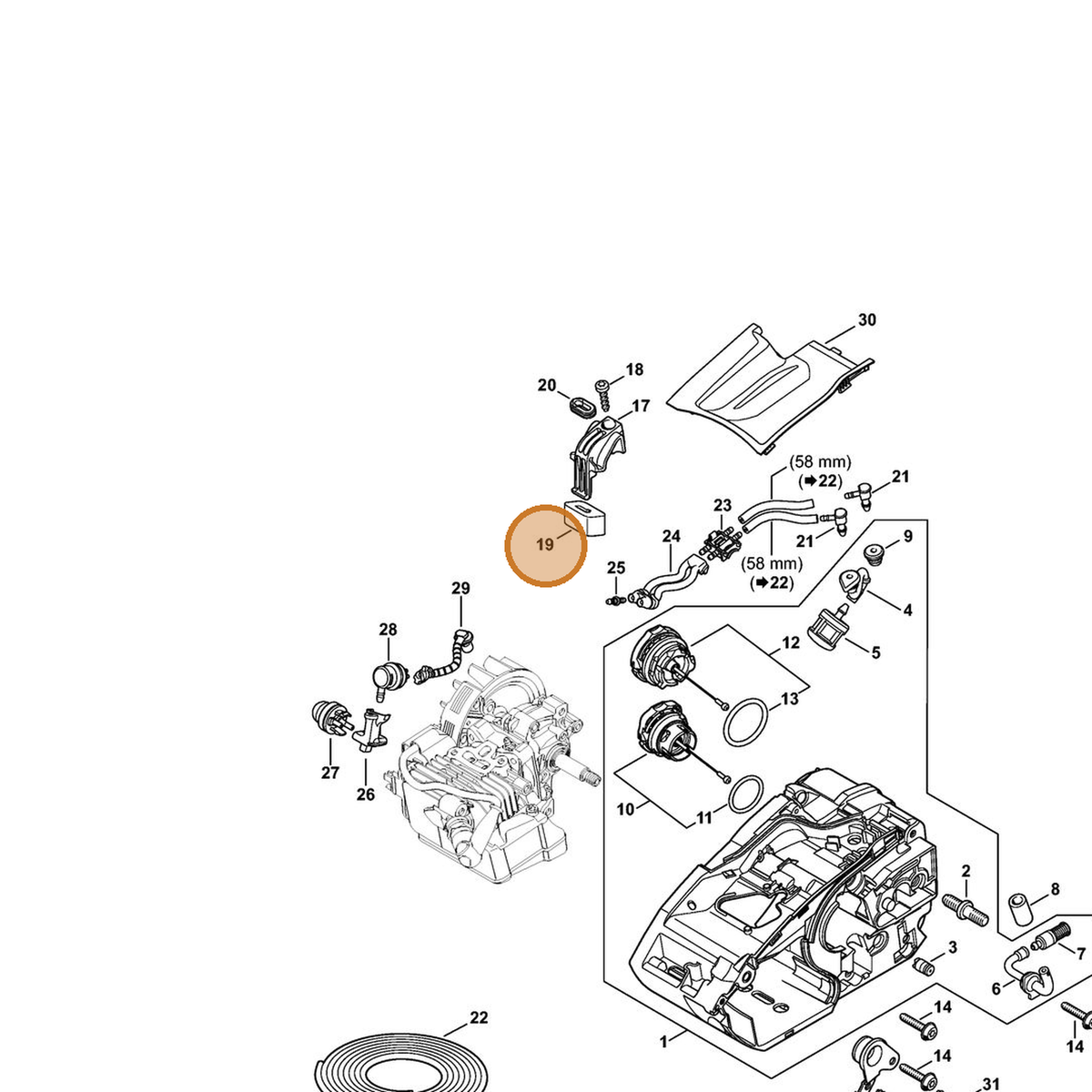 STIHL part 1146-791-5901 — IPL diagram snippet (6x zoom, amber highlight)