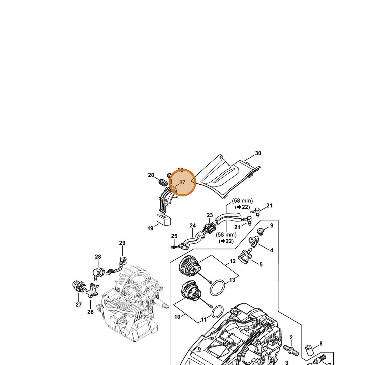 STIHL part 1146-792-9400 — IPL diagram snippet (6x zoom, amber highlight)