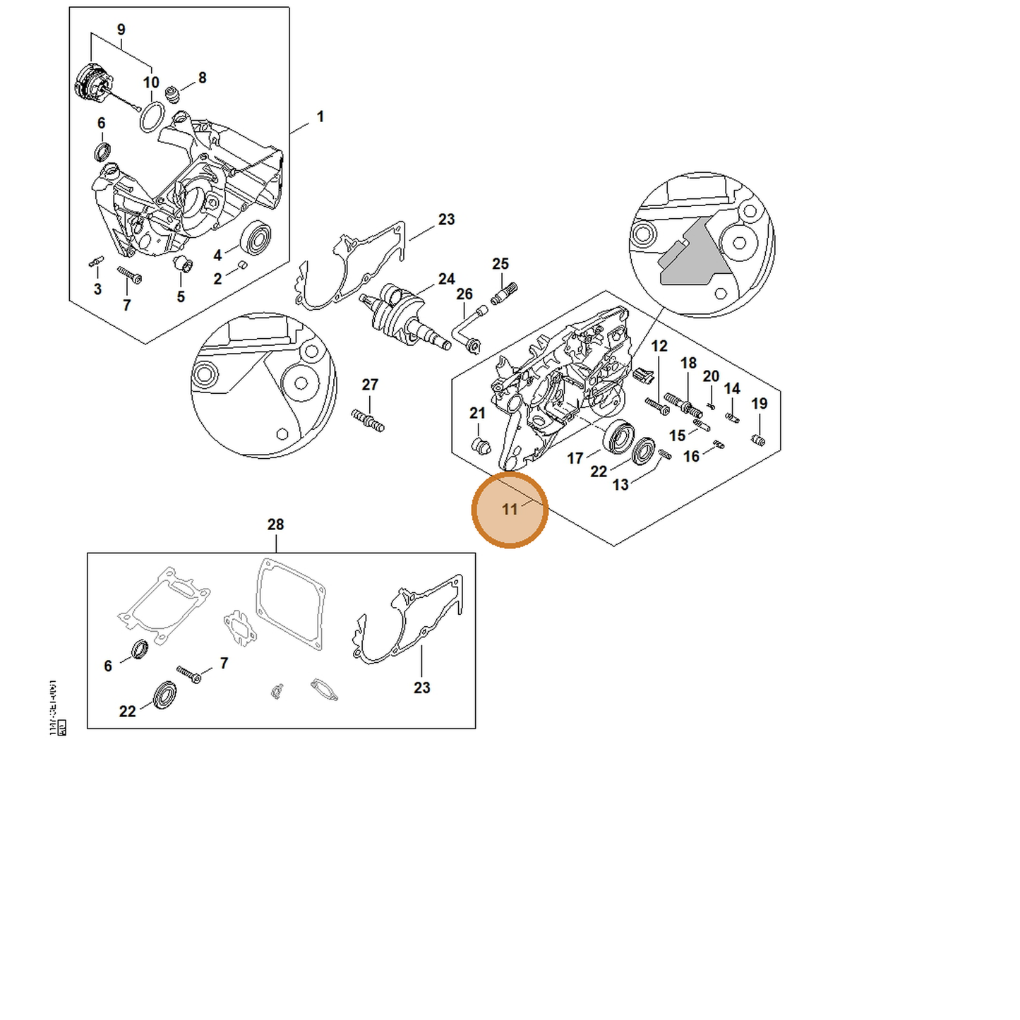 STIHL part 1147-020-2905 — IPL diagram snippet (6x zoom, amber highlight)