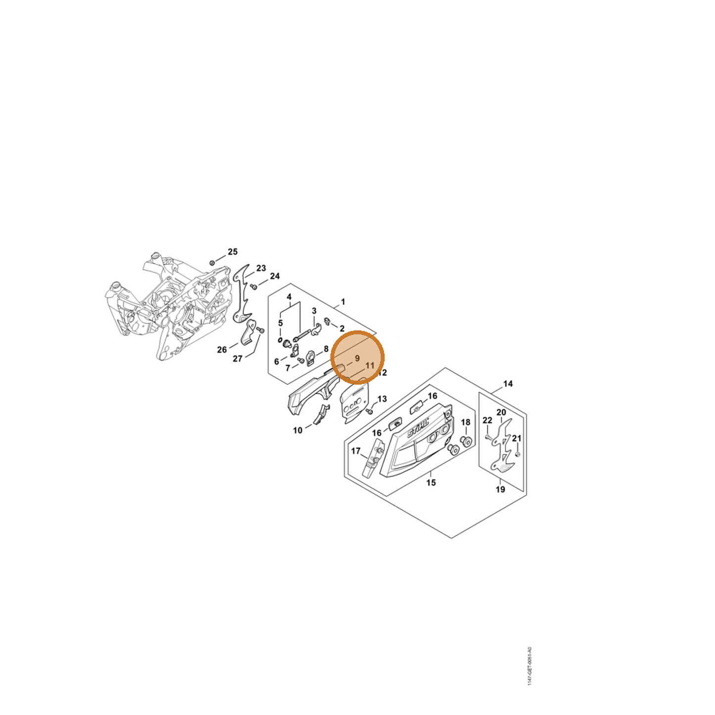 STIHL part 1147-021-1100 — IPL diagram snippet (6x zoom, amber highlight)