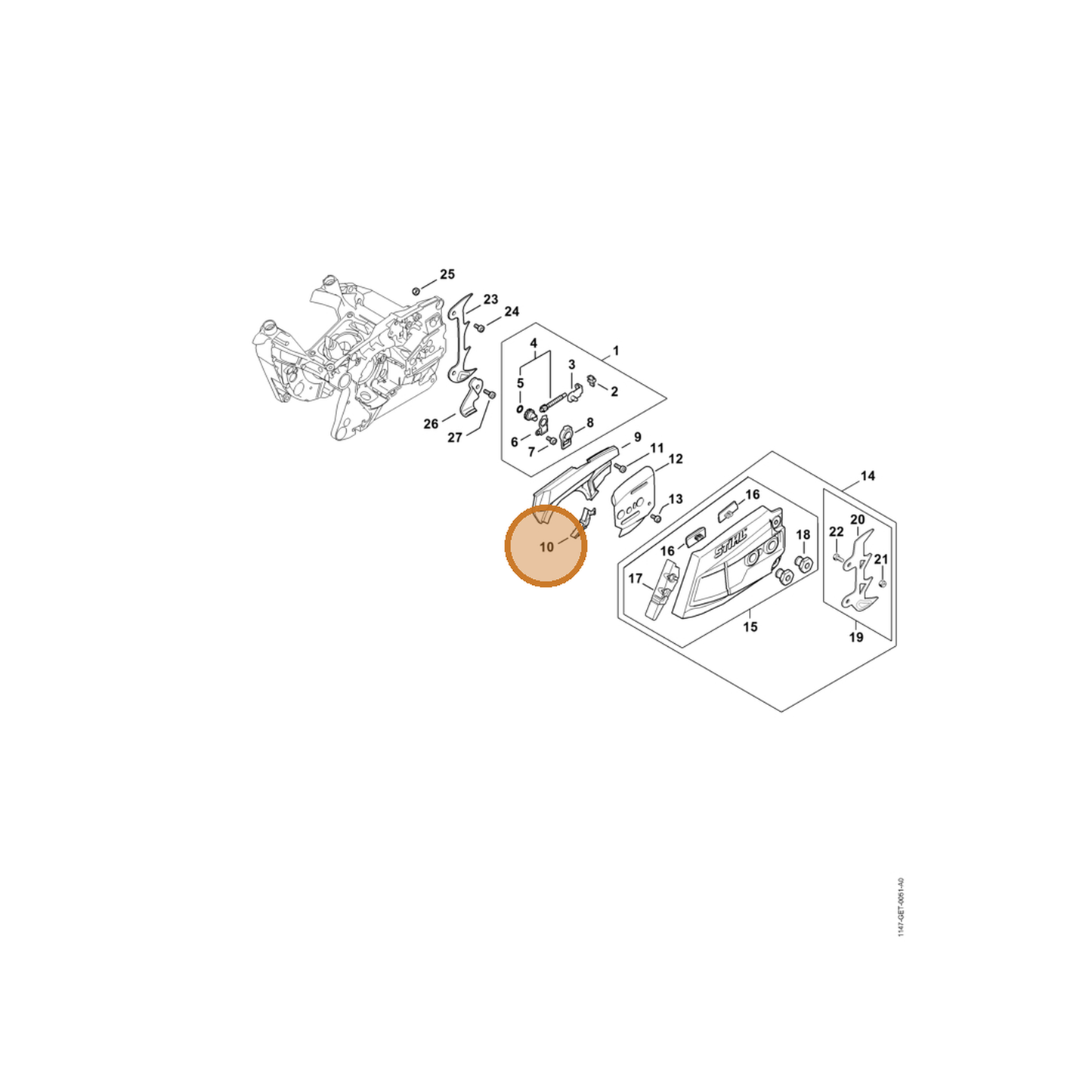 STIHL part 1147-021-1101 — IPL diagram snippet (6x zoom, amber highlight)
