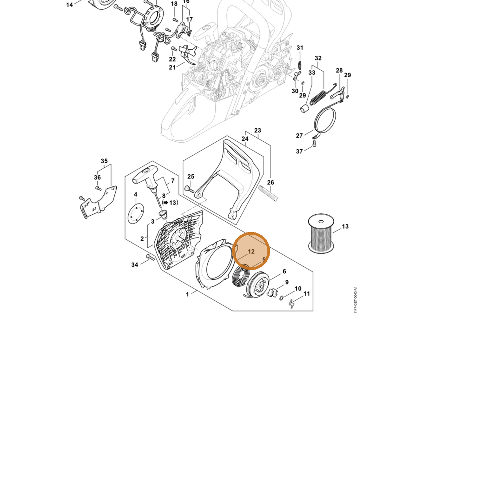 STIHL part 1147-084-7800 — IPL diagram snippet (6x zoom, amber highlight)