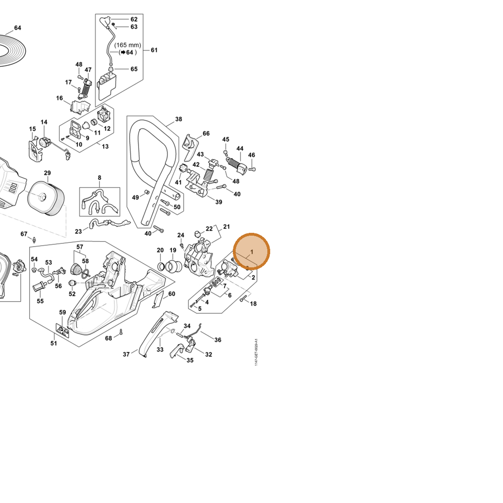 STIHL part 1147-130-0102 — IPL diagram snippet (6x zoom, amber highlight)