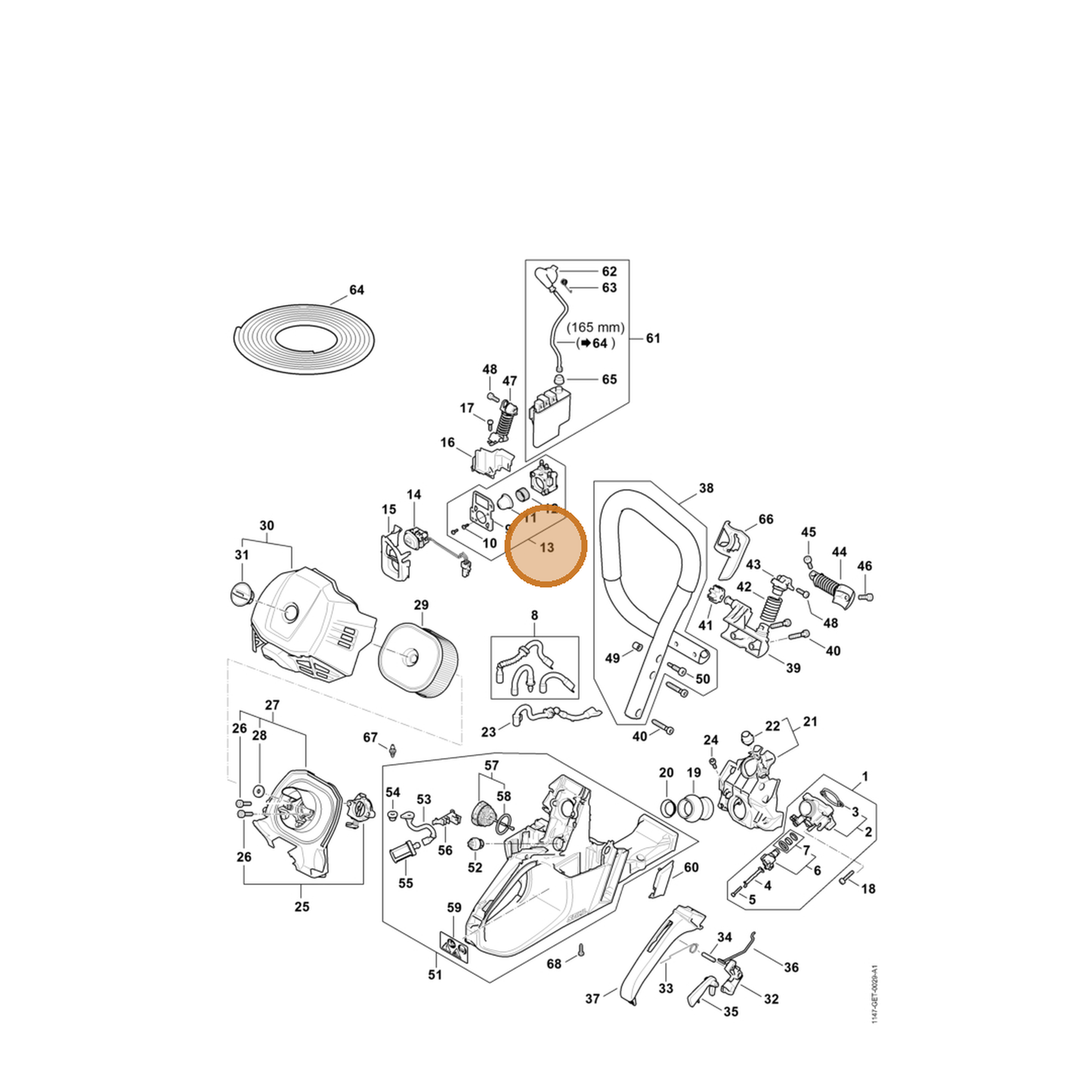 STIHL part 1147-130-0302 — IPL diagram snippet (6x zoom, amber highlight)