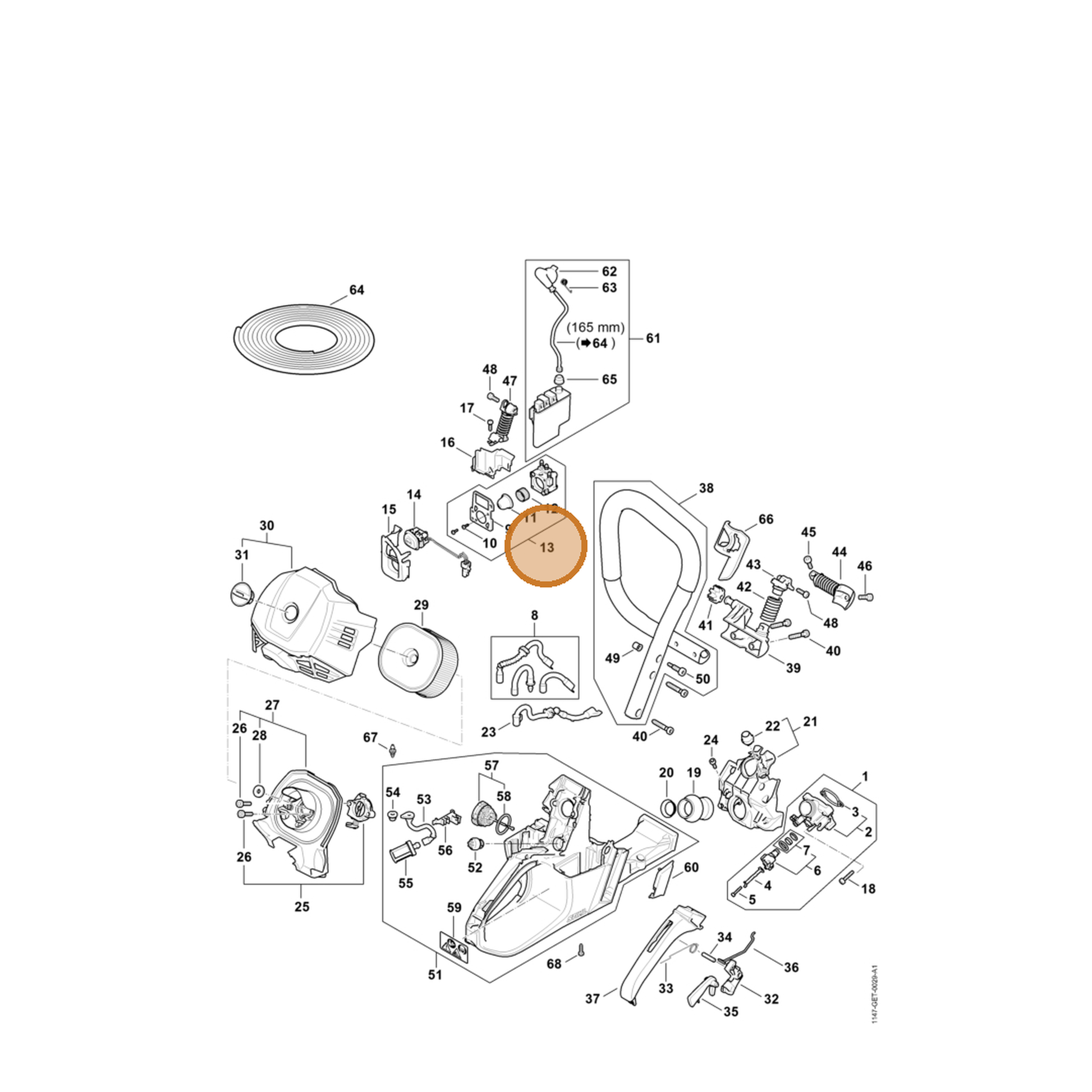 STIHL part 1147-130-0302 — IPL diagram snippet (6x zoom, amber highlight)