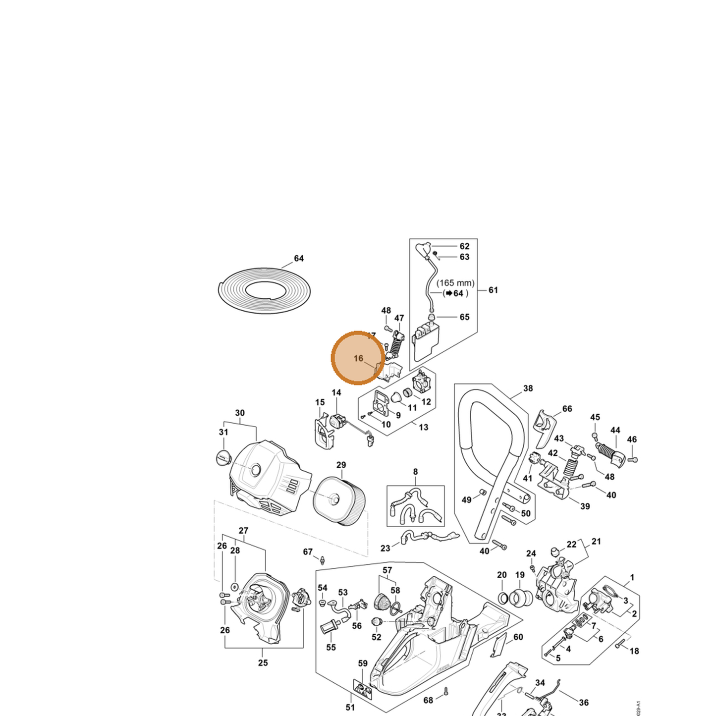 STIHL part 1147-131-3800 — IPL diagram snippet (6x zoom, amber highlight)