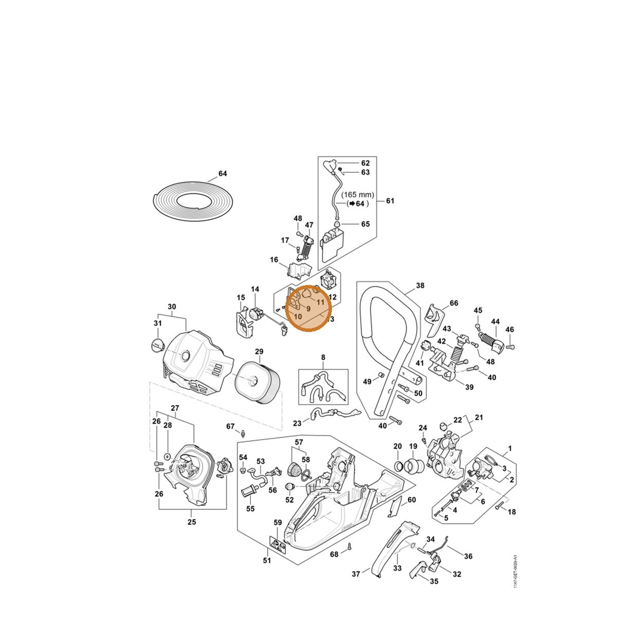 STIHL part 1147-131-3801 — IPL diagram snippet (6x zoom, amber highlight)