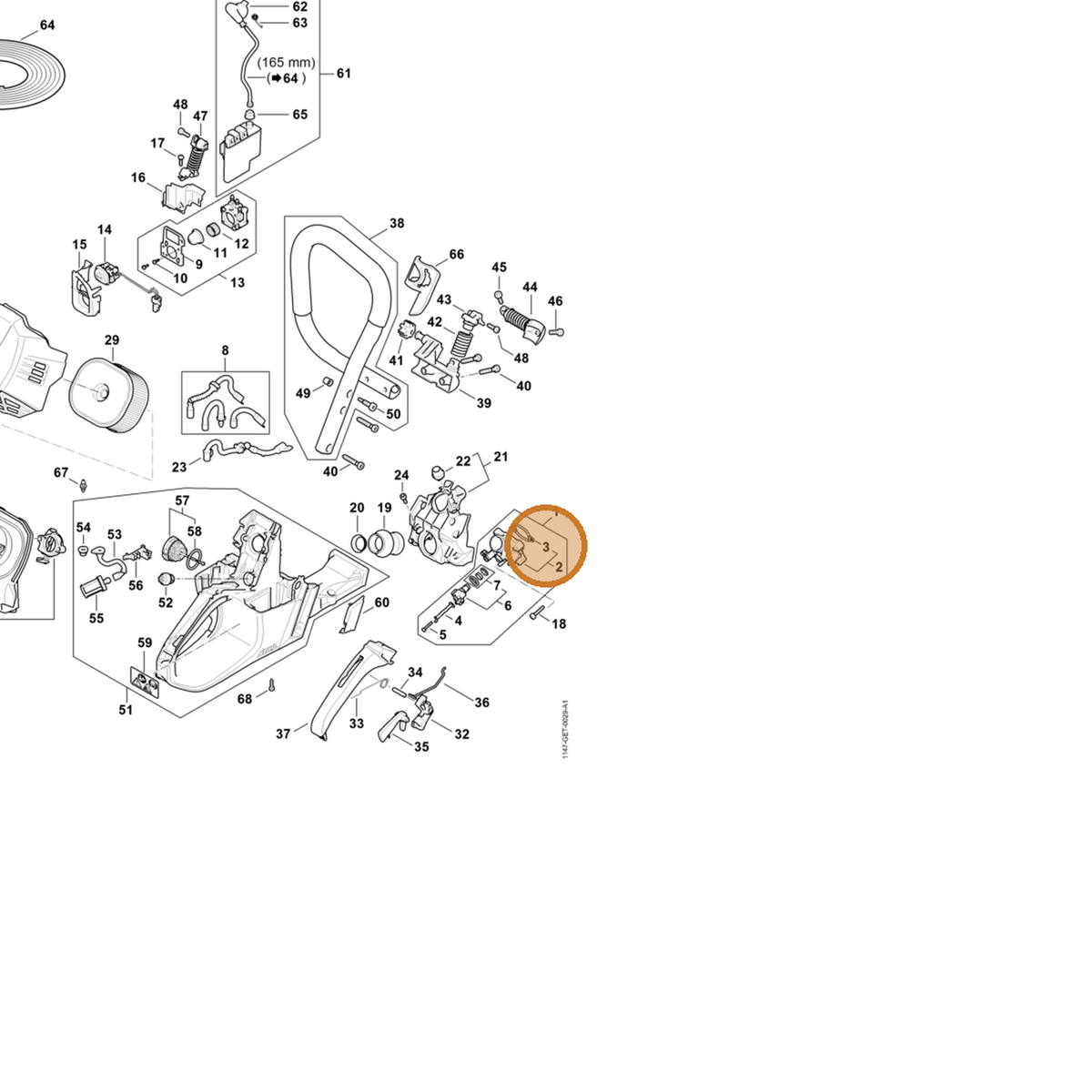 STIHL part 1147-139-0100 — IPL diagram snippet (6x zoom, amber highlight)