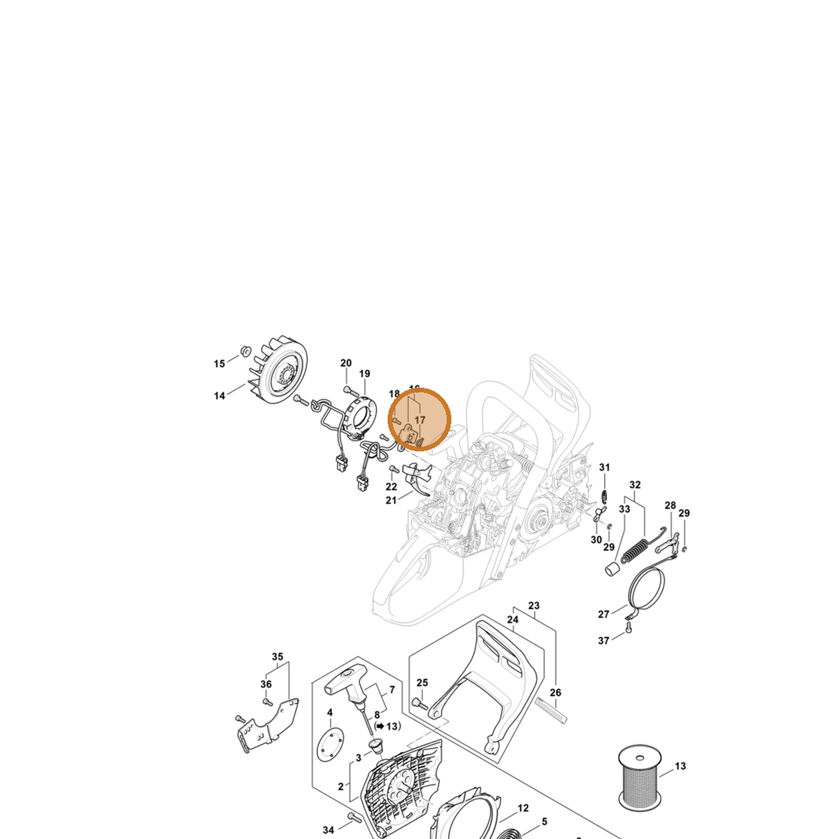 STIHL part 1147-139-0101 — IPL diagram snippet (6x zoom, amber highlight)