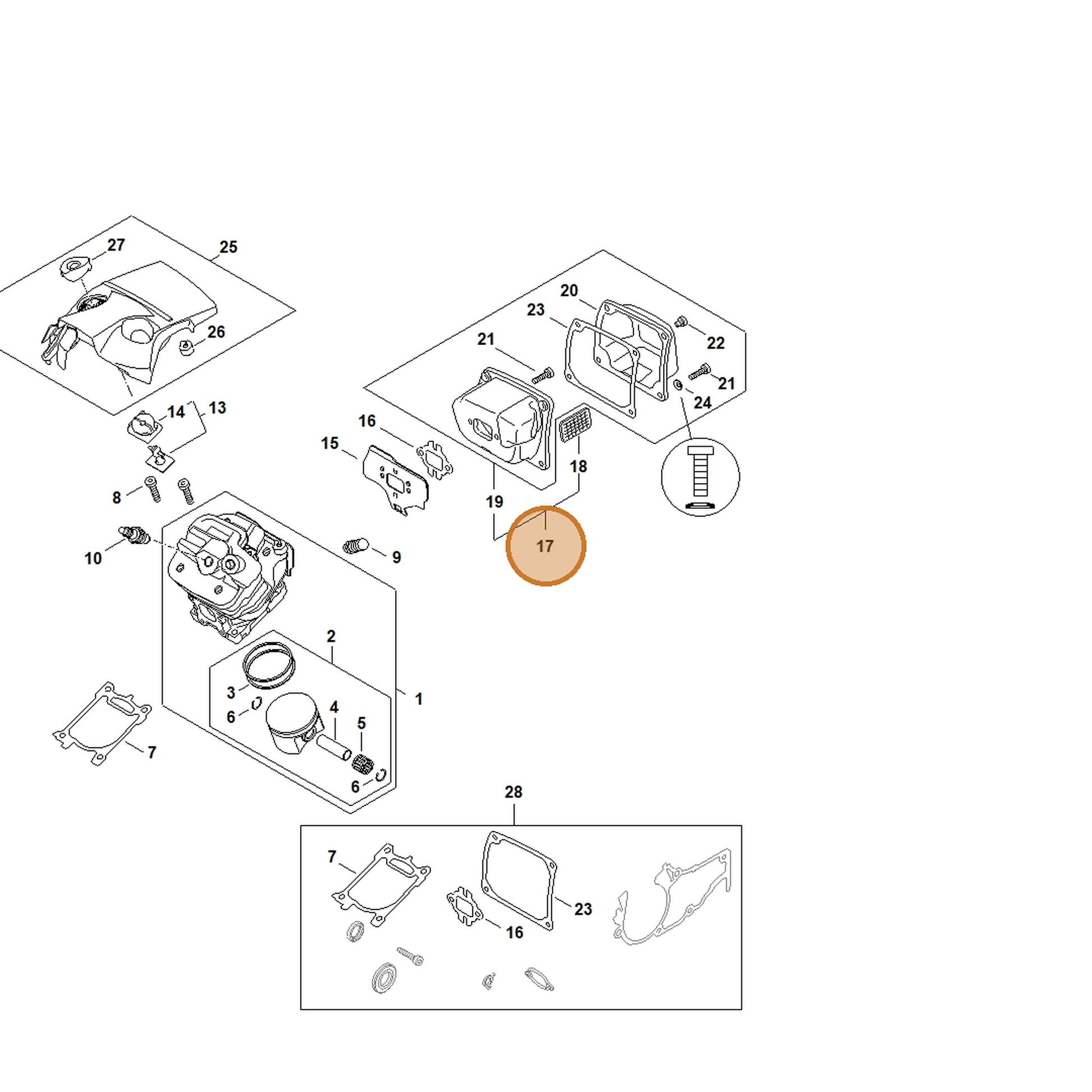 STIHL part 1147-140-0605 — IPL diagram snippet (6x zoom, amber highlight)
