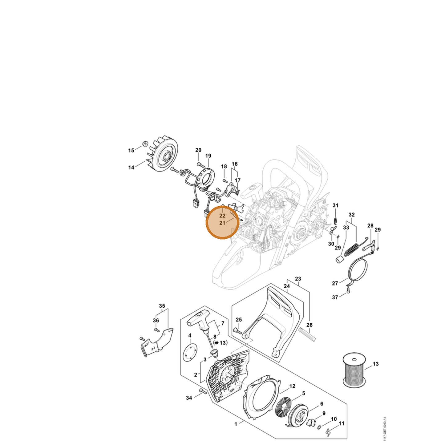 STIHL part 1147-141-6301 — IPL diagram snippet (6x zoom, amber highlight)
