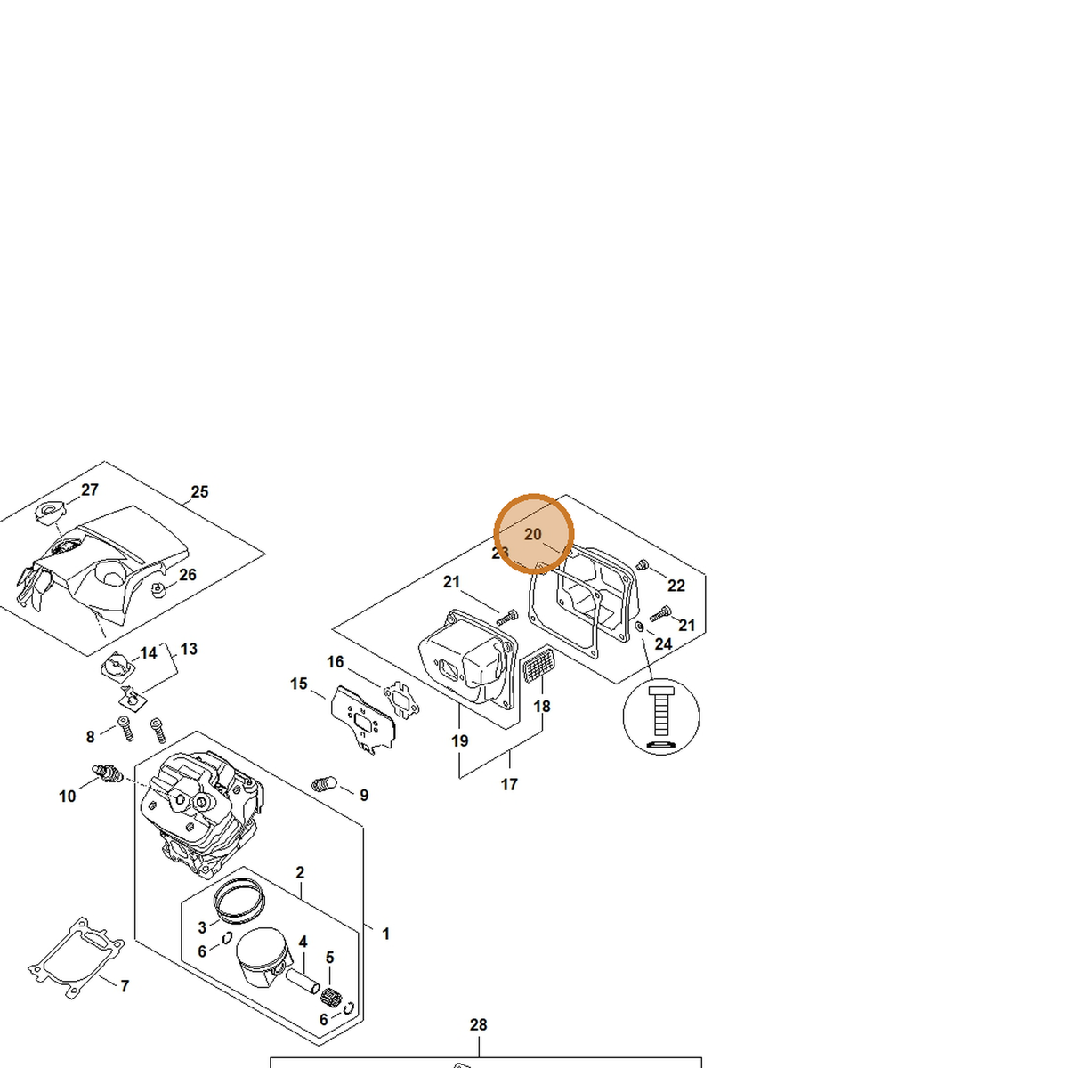 STIHL part 1147-145-0800 — IPL diagram snippet (6x zoom, amber highlight)